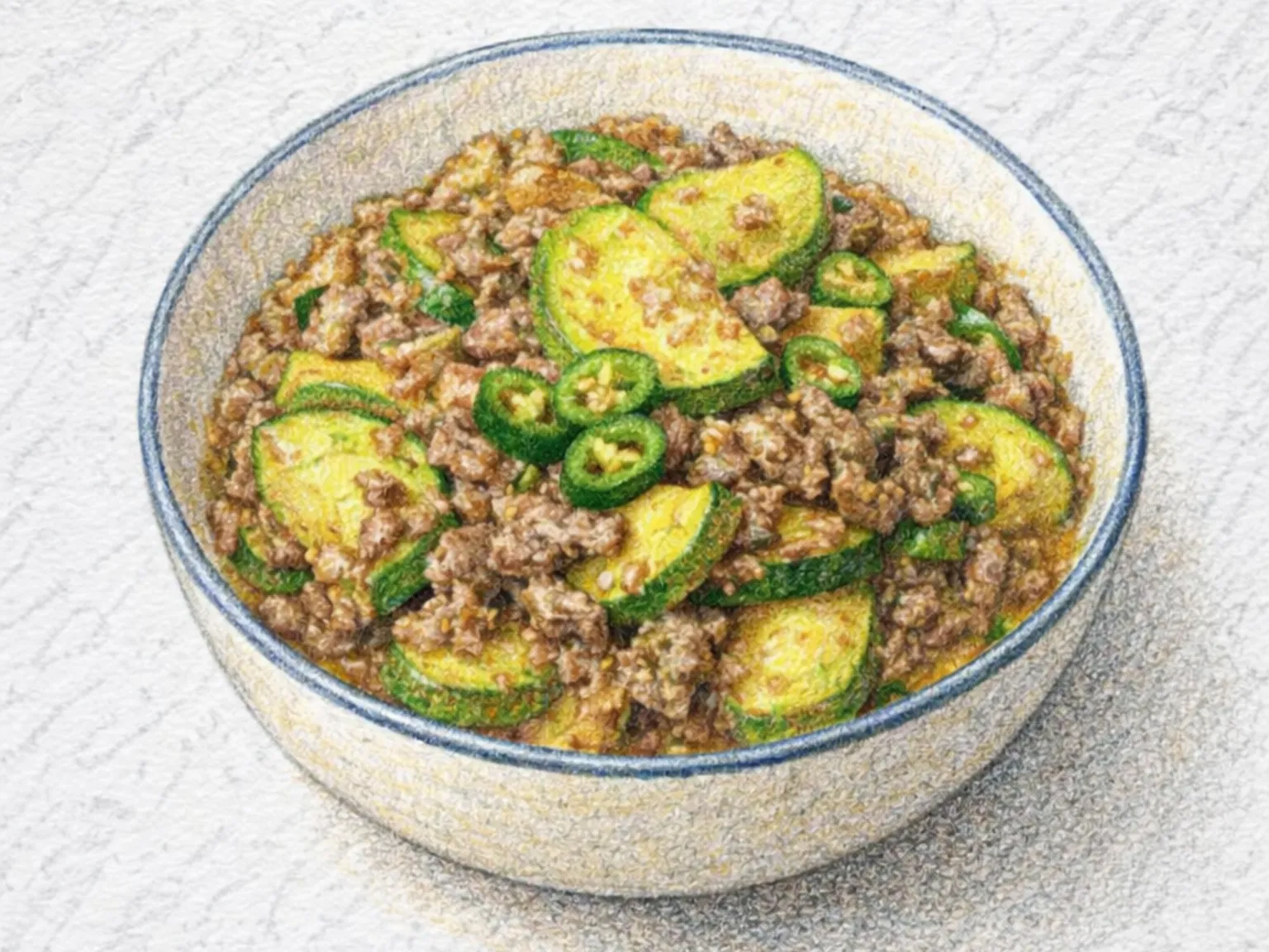 Aehobak Chadol Doenjang Bokkeum (refogado de abobrinha e peito de boi com pasta de soja coreana)