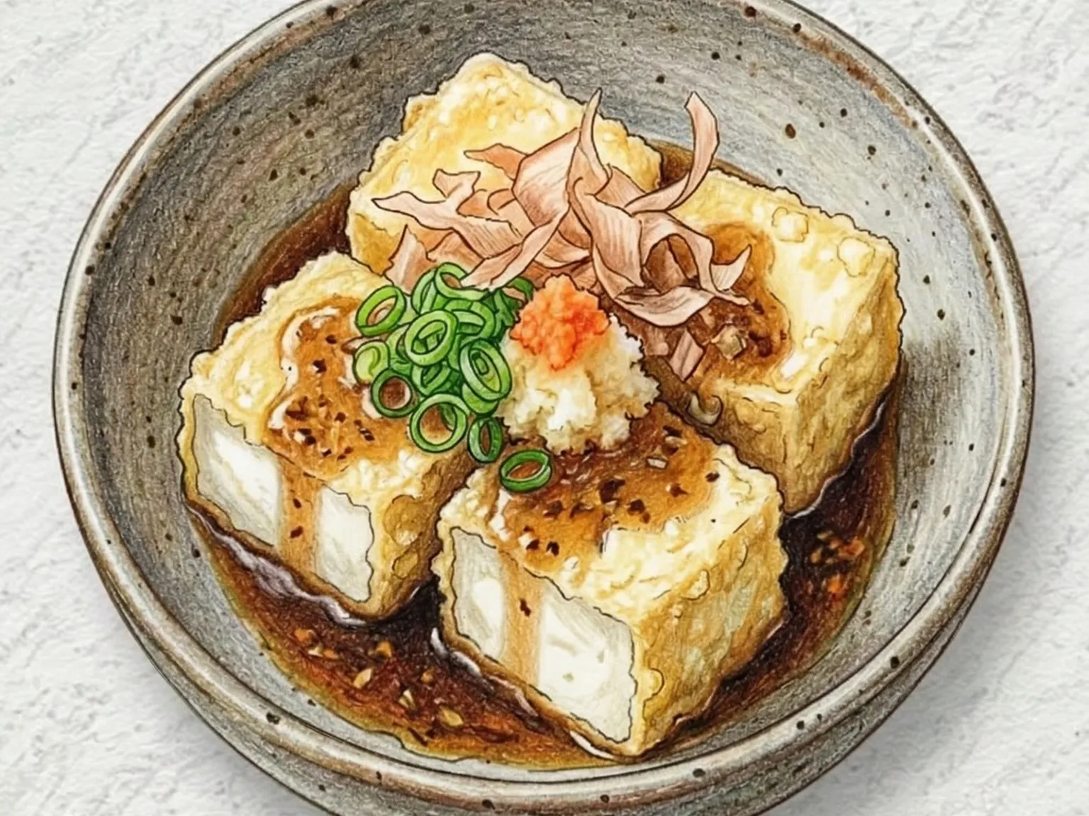 Agedashi Tofu (Tofu frito japonês crocante em caldo dashi)