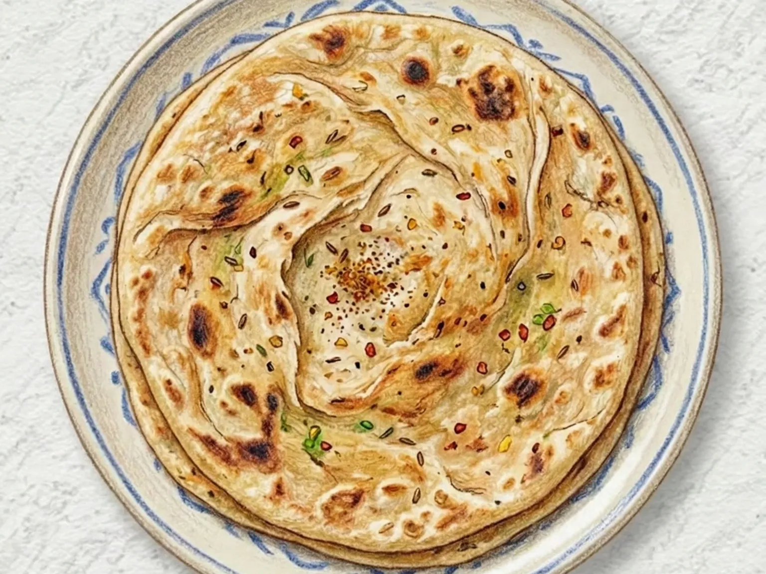 Aloo Paratha (Pão achatado recheado com batata temperada de Punjab)
