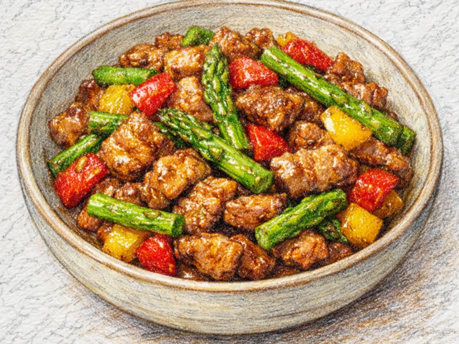 Asparagus Dwaeji Bokkeum (cerdo con espárragos salteados)
