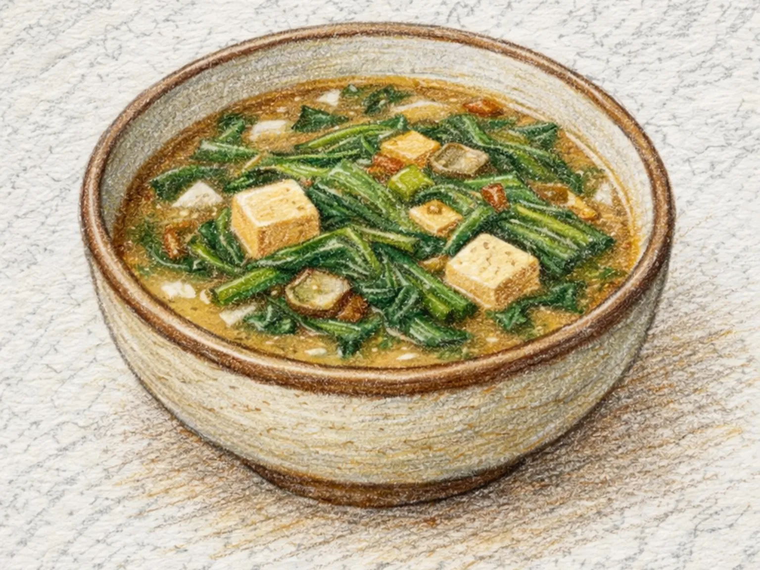 Auk-guk (sopa coreana de malva con doenjang)