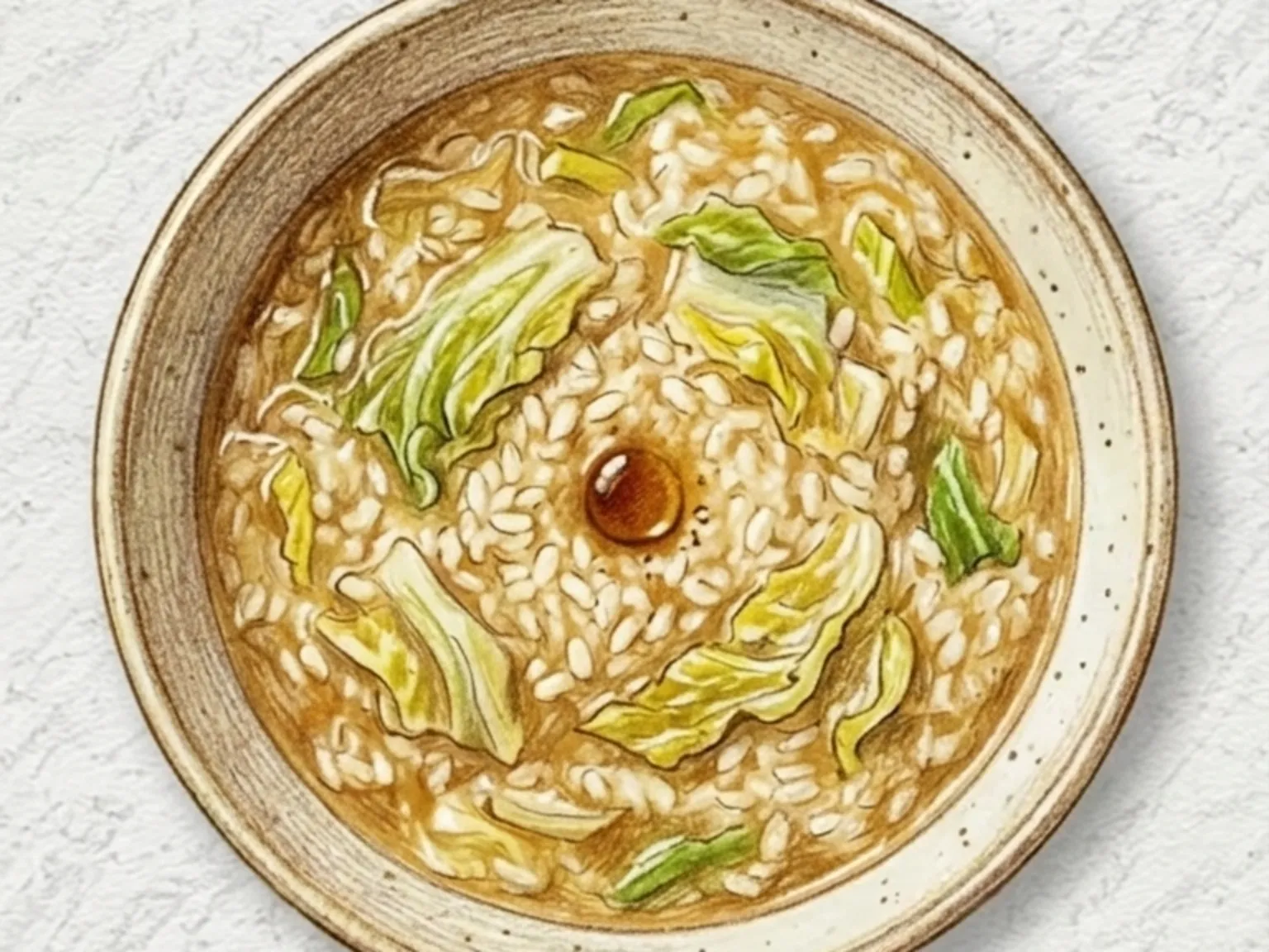 白菜テンジャンお粥（ごま油炒め米の香ばし味噌粥）