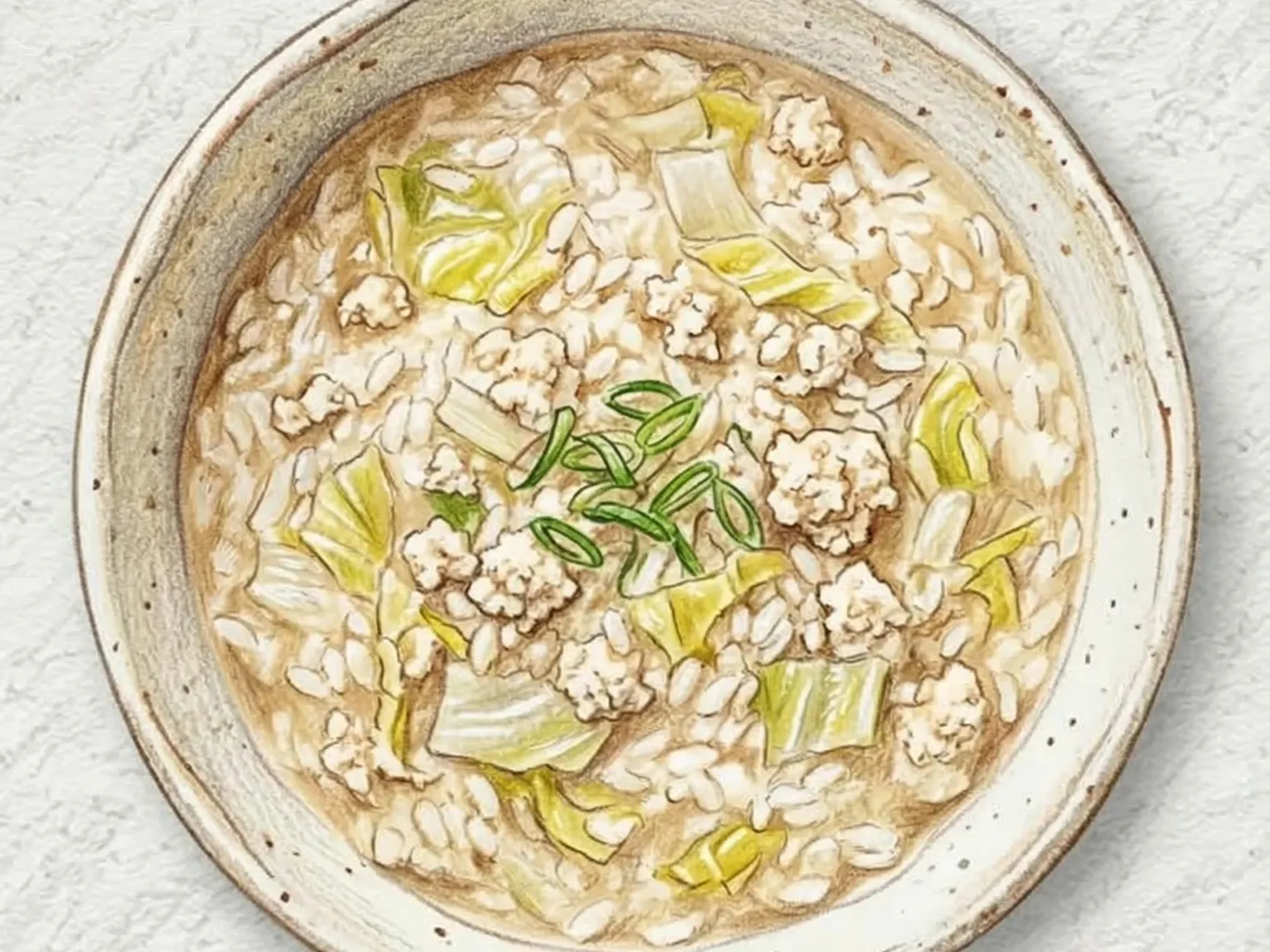 白菜豆腐お粥（野菜だし仕立ての淡白な豆腐粥）