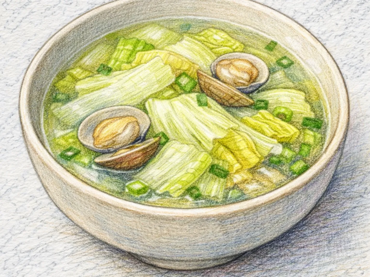 Baechu Jogae-guk (sopa coreana de col china con almejas)