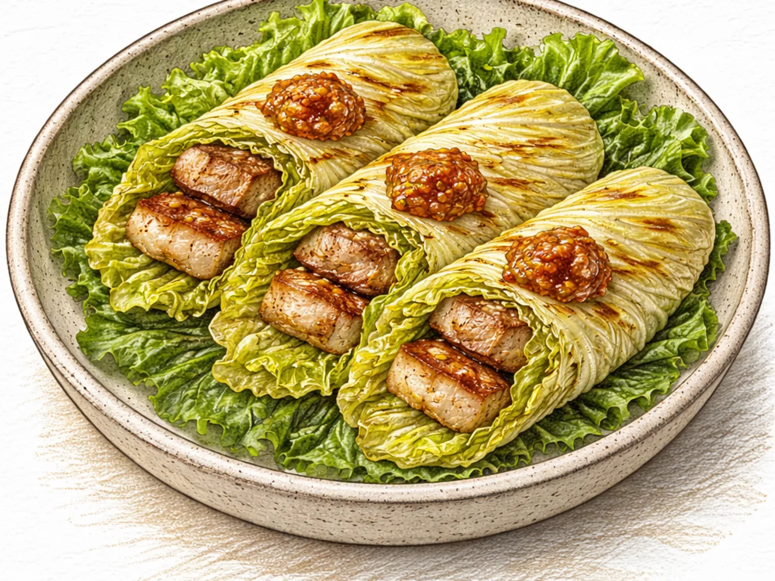 Baechu Kimchi-gui-ssam (Trouxinhas de folhas de acelga grelhadas coreanas)