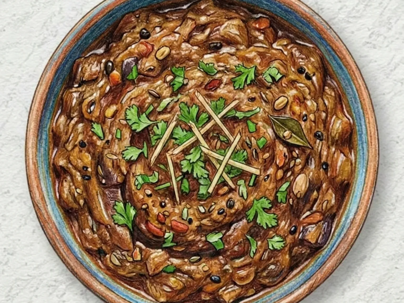 Baingan Bharta (puré de berenjena ahumada de Punjab asada al fuego)