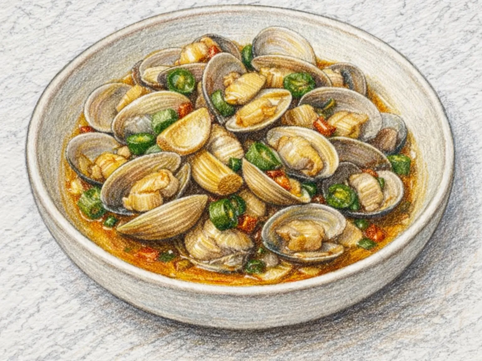 Bajirak Bokkeum (almejas salteadas con mantequilla, ajo y chile)