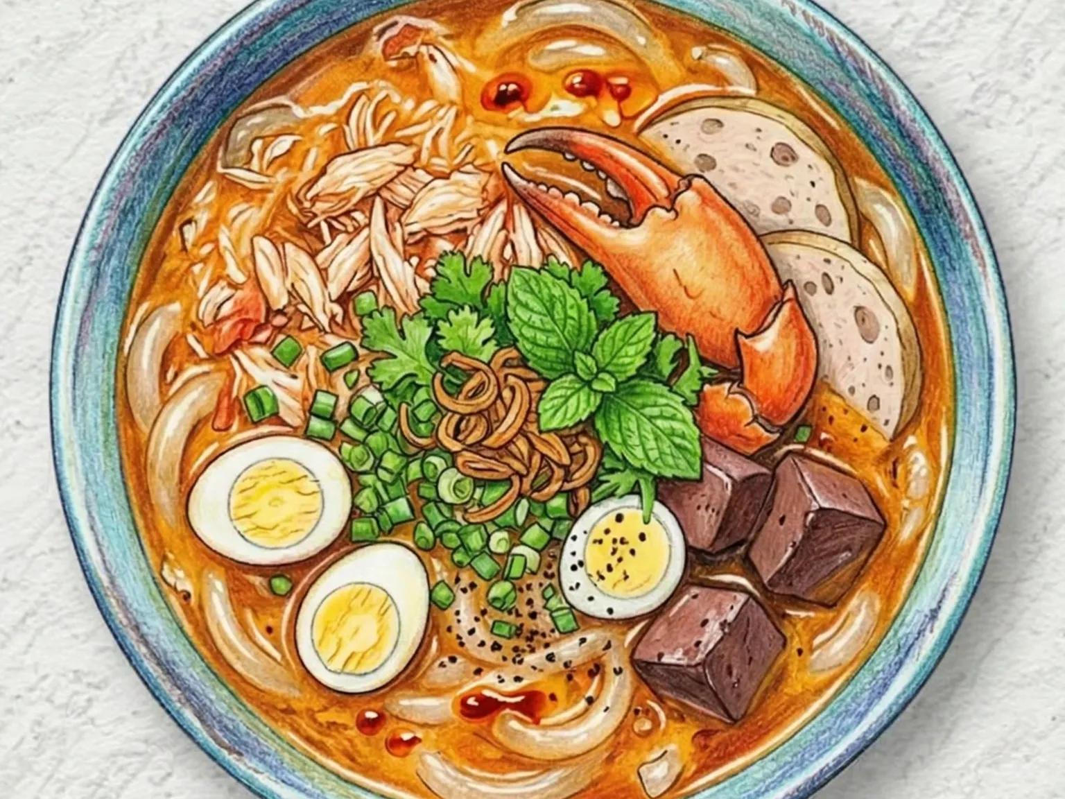 Banh Canh Cua (Sopa vietnamita de macarrão grosso com caranguejo e porco)