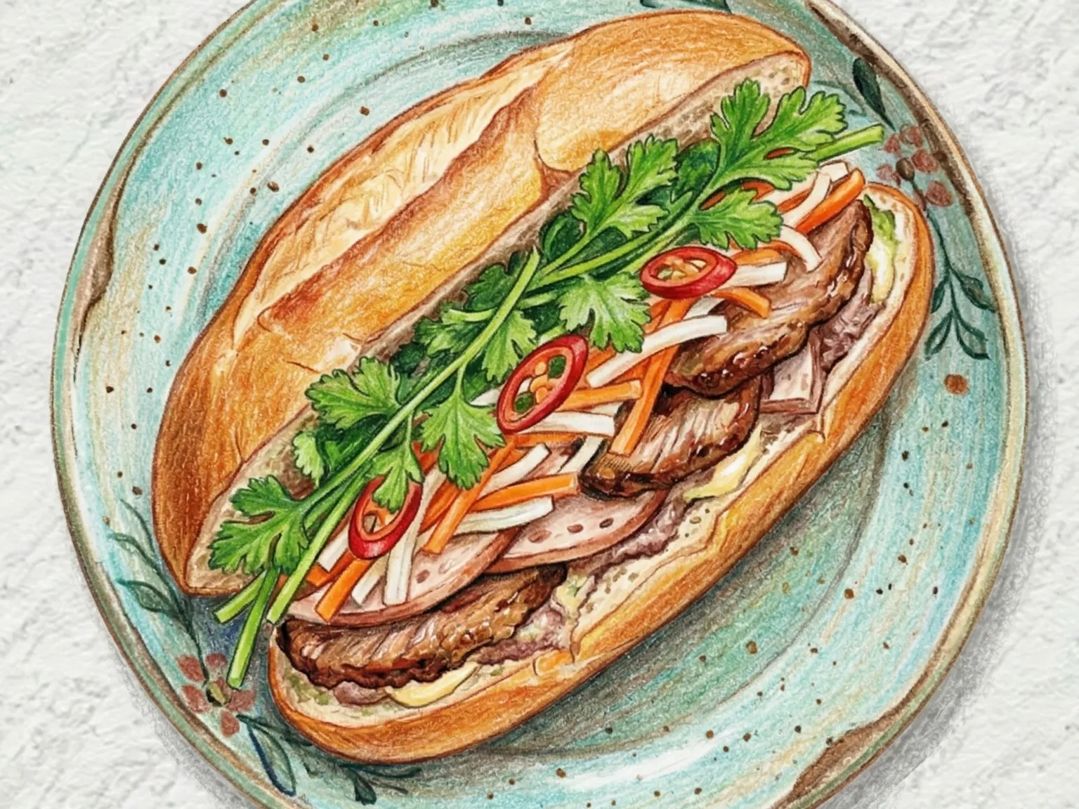Bánh Mì (Sanduíche de baguete vietnamita crocante com porco e conservas)