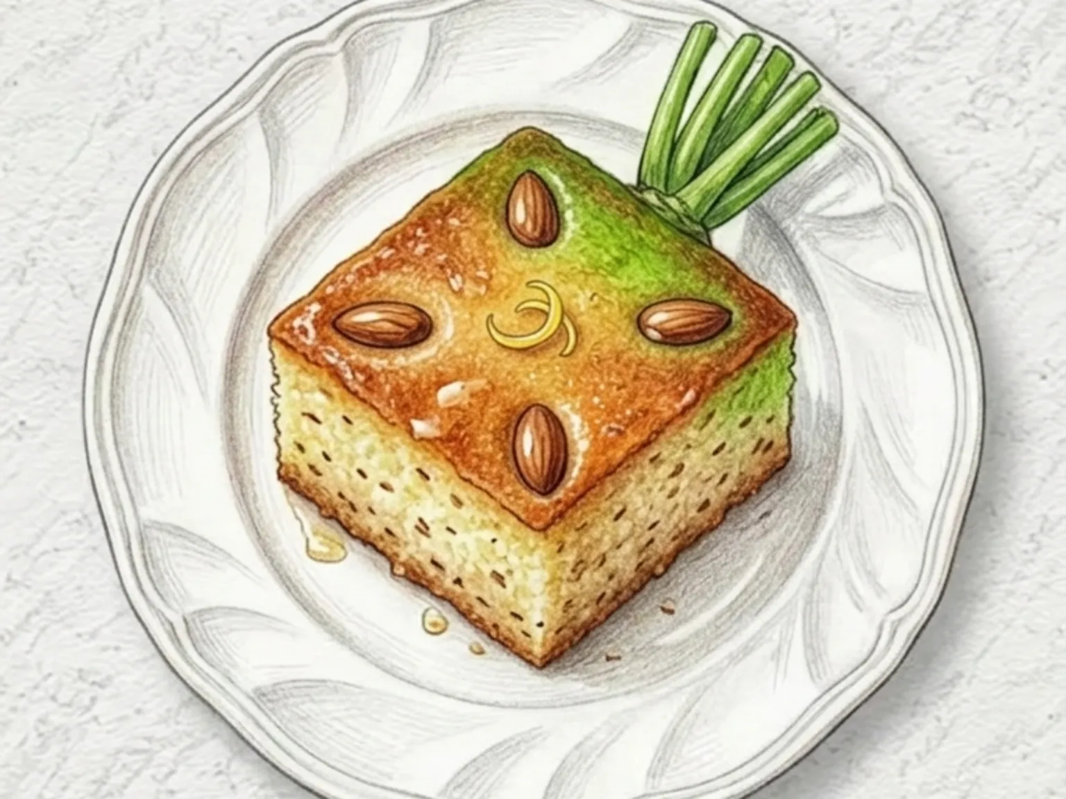 バスブーサ(セモリナ粉を焼いてからレモン砂糖シロップに浸した中東ケーキ)