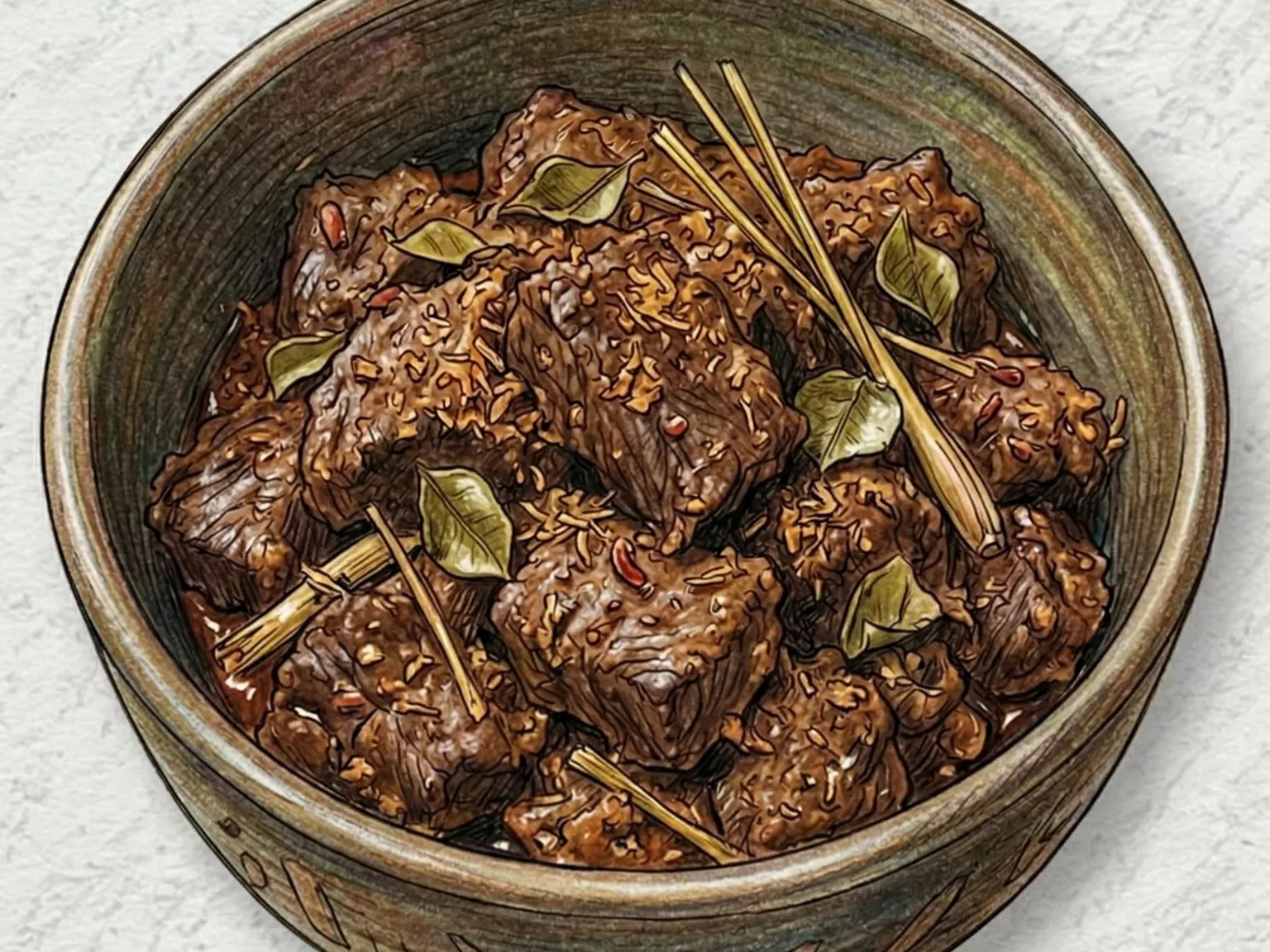Beef Rendang (Curry de carne indonésio cozido lentamente em coco seco)