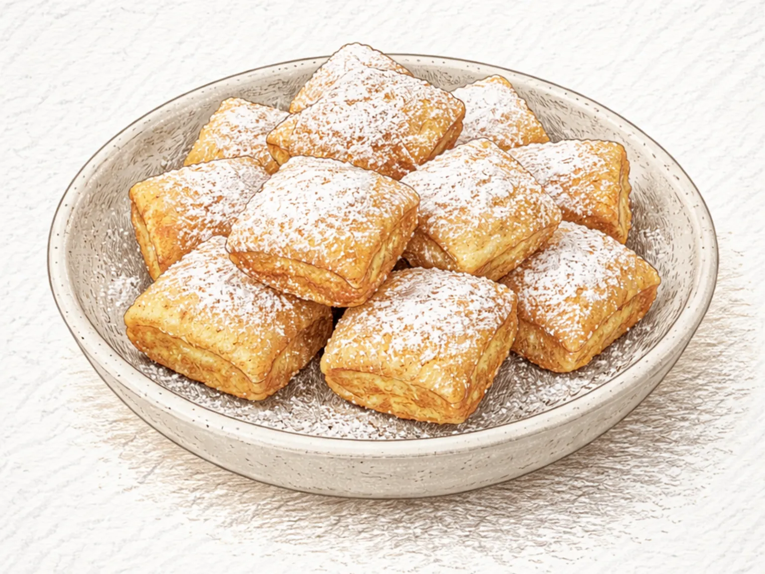 Beignet (Massa Frita Quadrada de New Orleans com Açúcar de Confeiteiro)