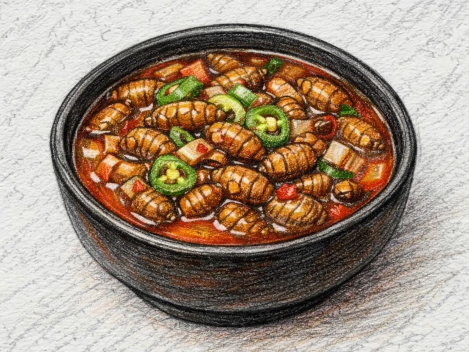 ポンデギスープ（蚕さなぎの辛い韓国式スープおつまみ）