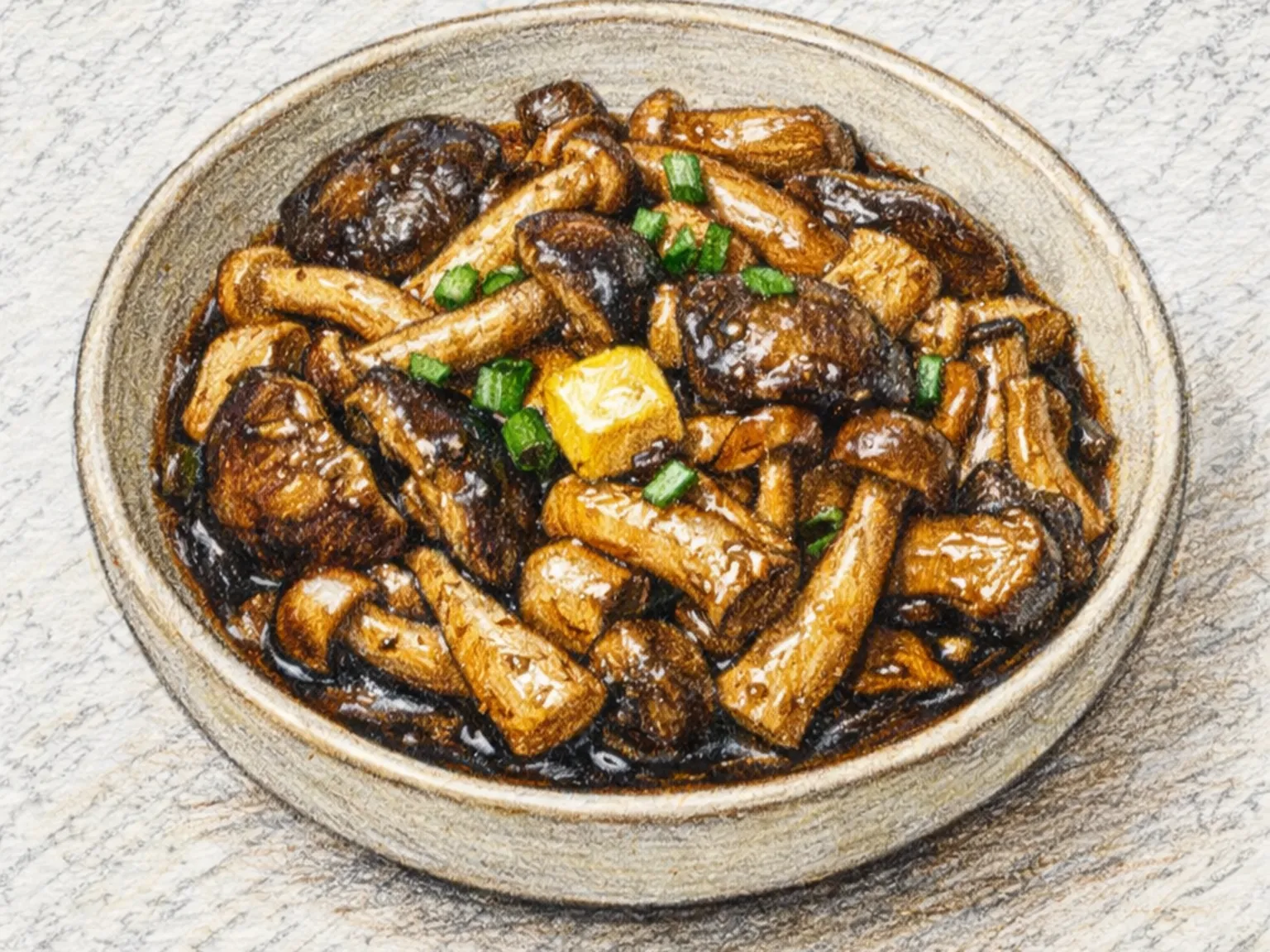 Beoseot Ganjang Bokkeum (hongos glaseados con soja y mantequilla)