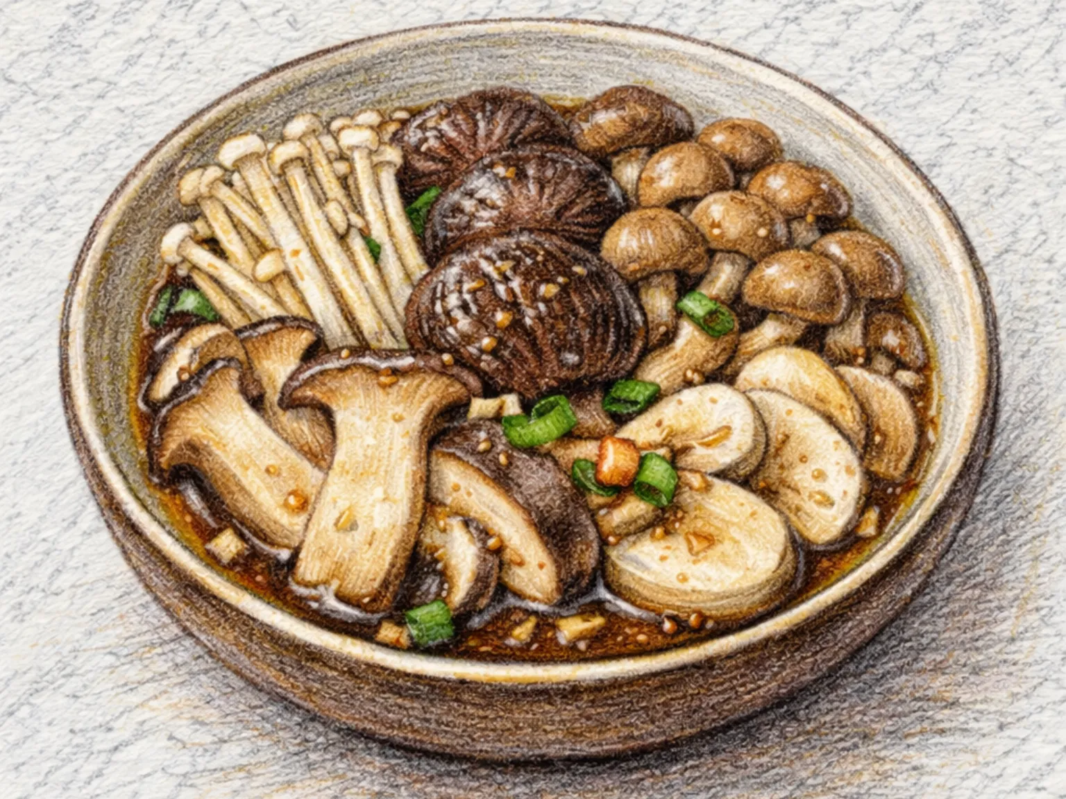 きのこの醤油蒸し（三種きのこの醤油ニンニク蒸し）