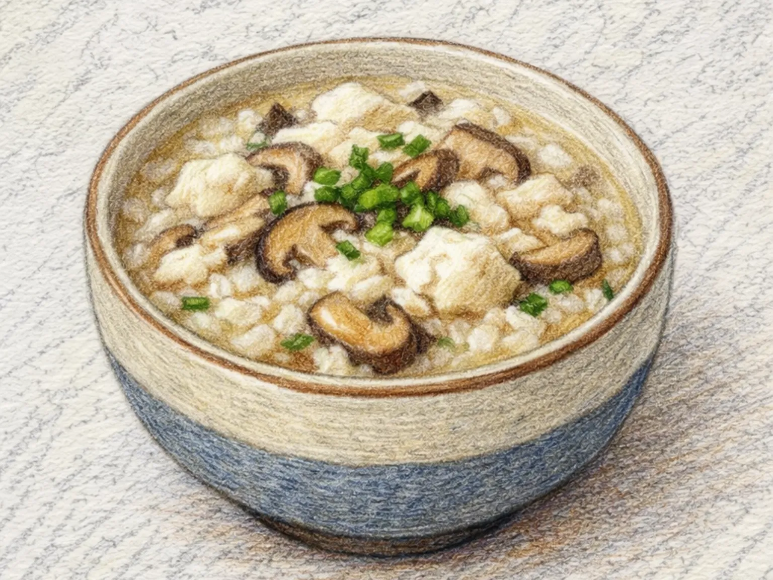 Beoseot Sundubu Juk (gachas coreanas de champiñones y tofu suave)