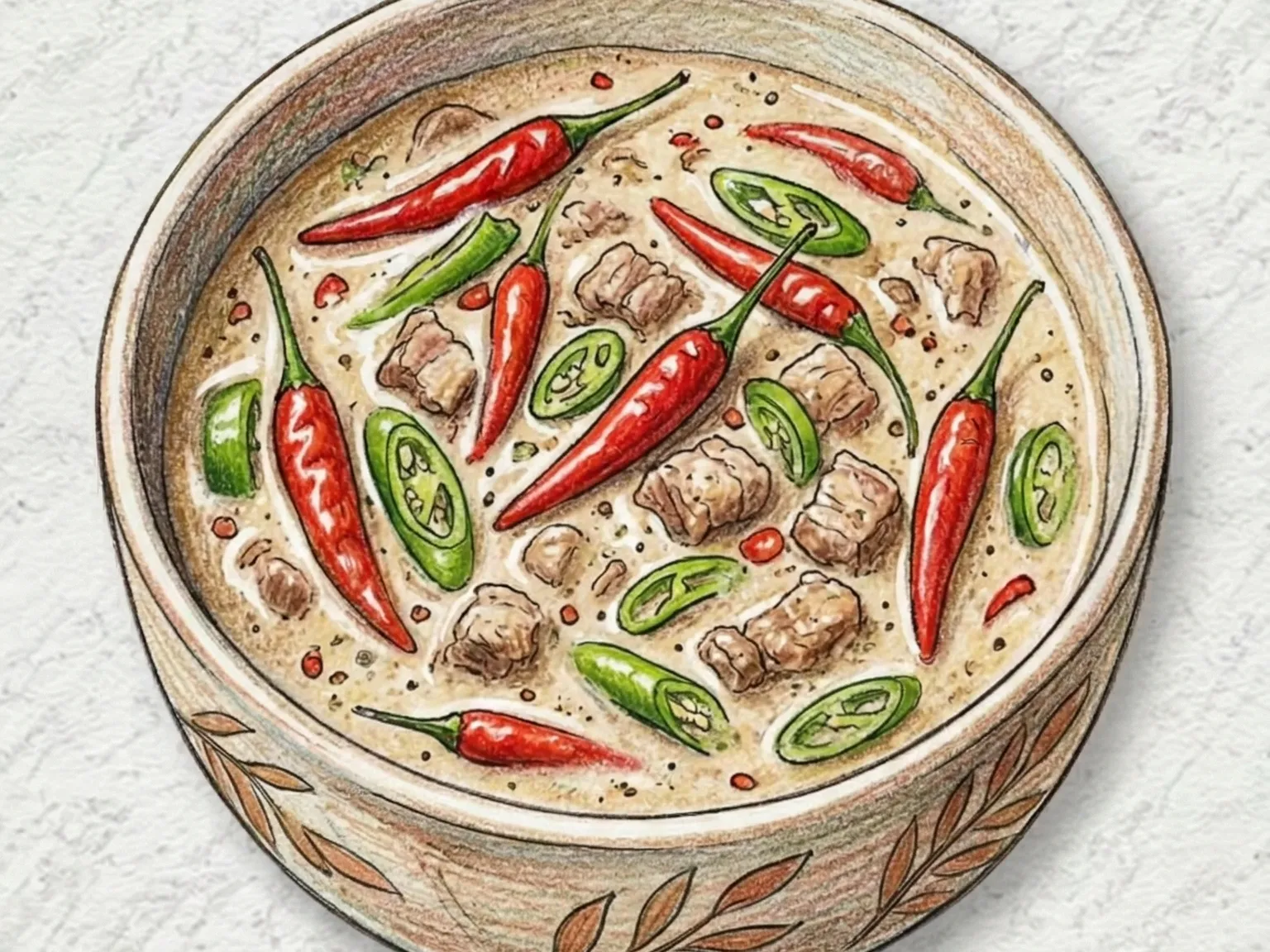 Bicol Express (Barriga de porco filipina em ensopado de creme de coco picante)