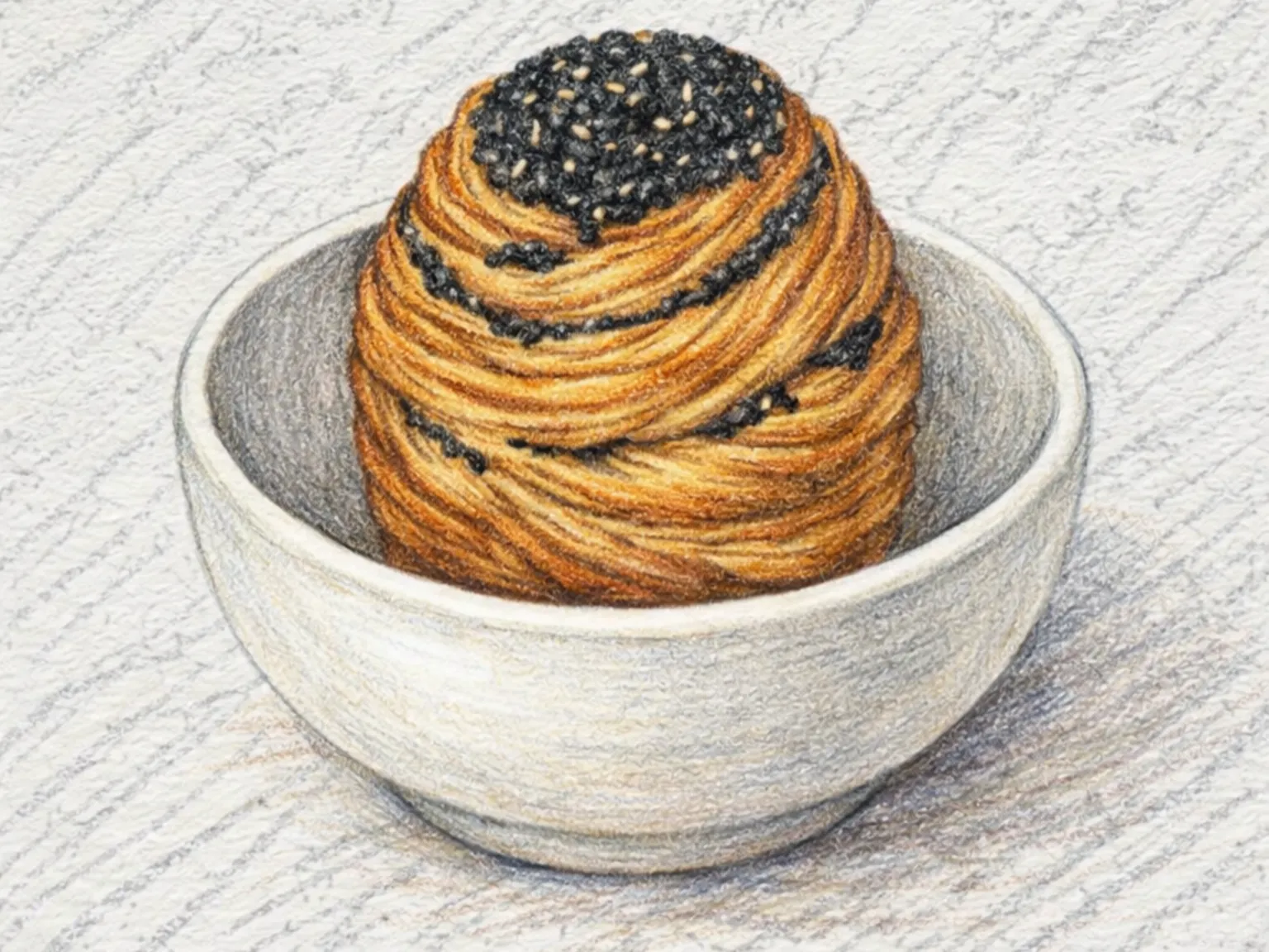 Heukimja Cruffin (Cruffin de Sésamo Preto - Muffin de Massa de Croissant com Espiral de Sésamo)