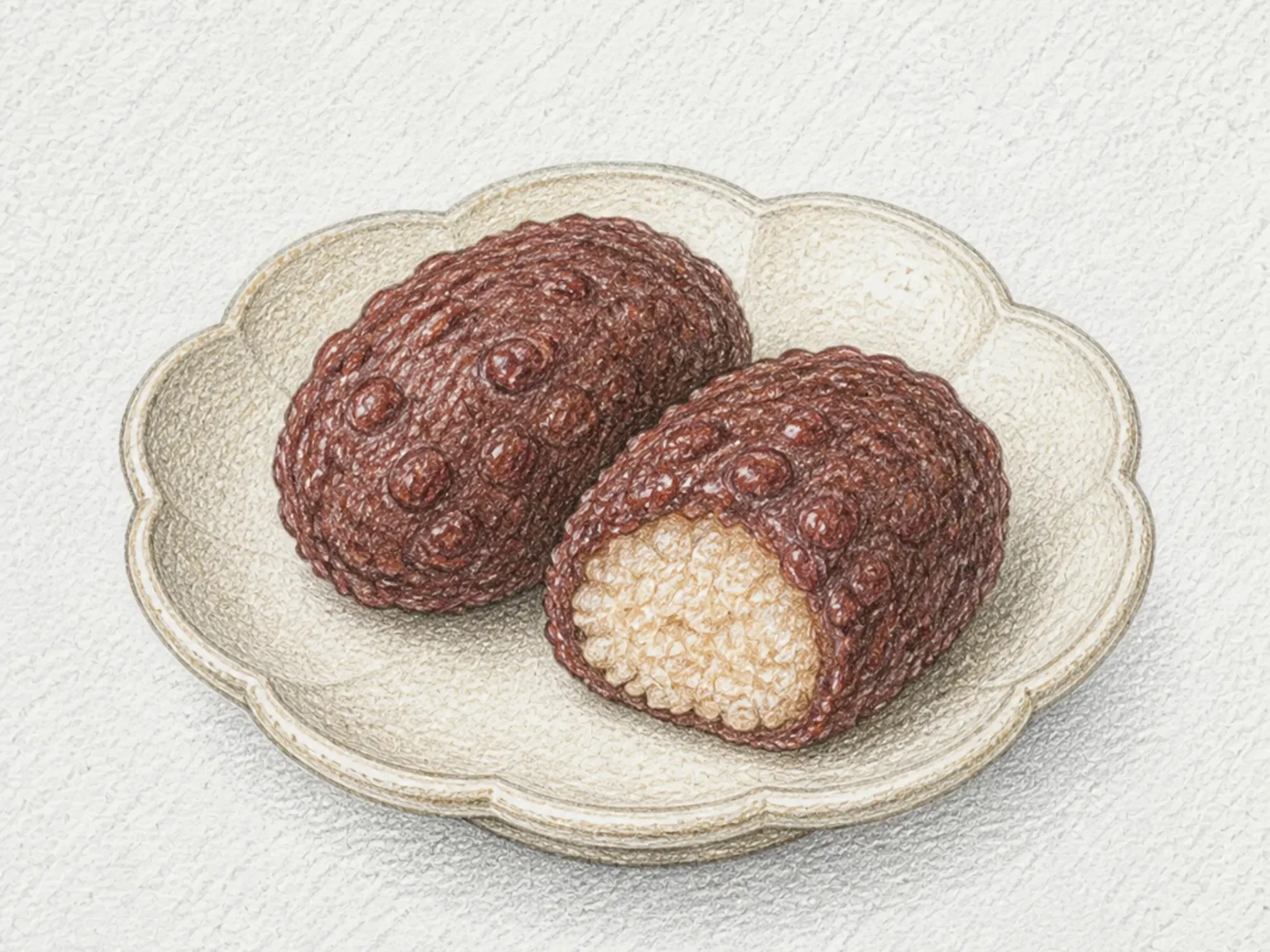 Botamochi (Rice Cakes Coated with Red Bean Paste)