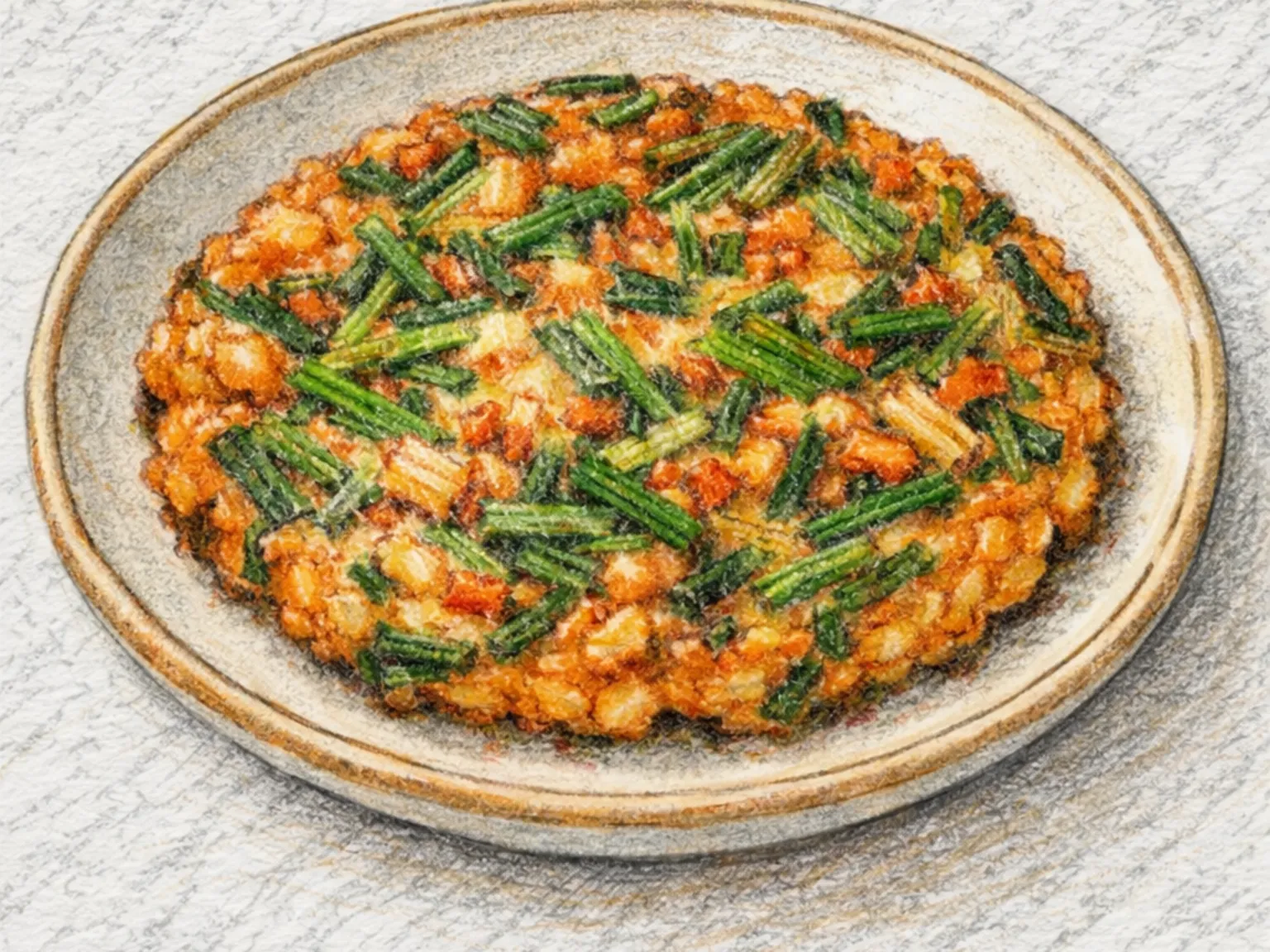 Buchu Kimchi Jeon (tortita picante de cebollín y kimchi fermentado)