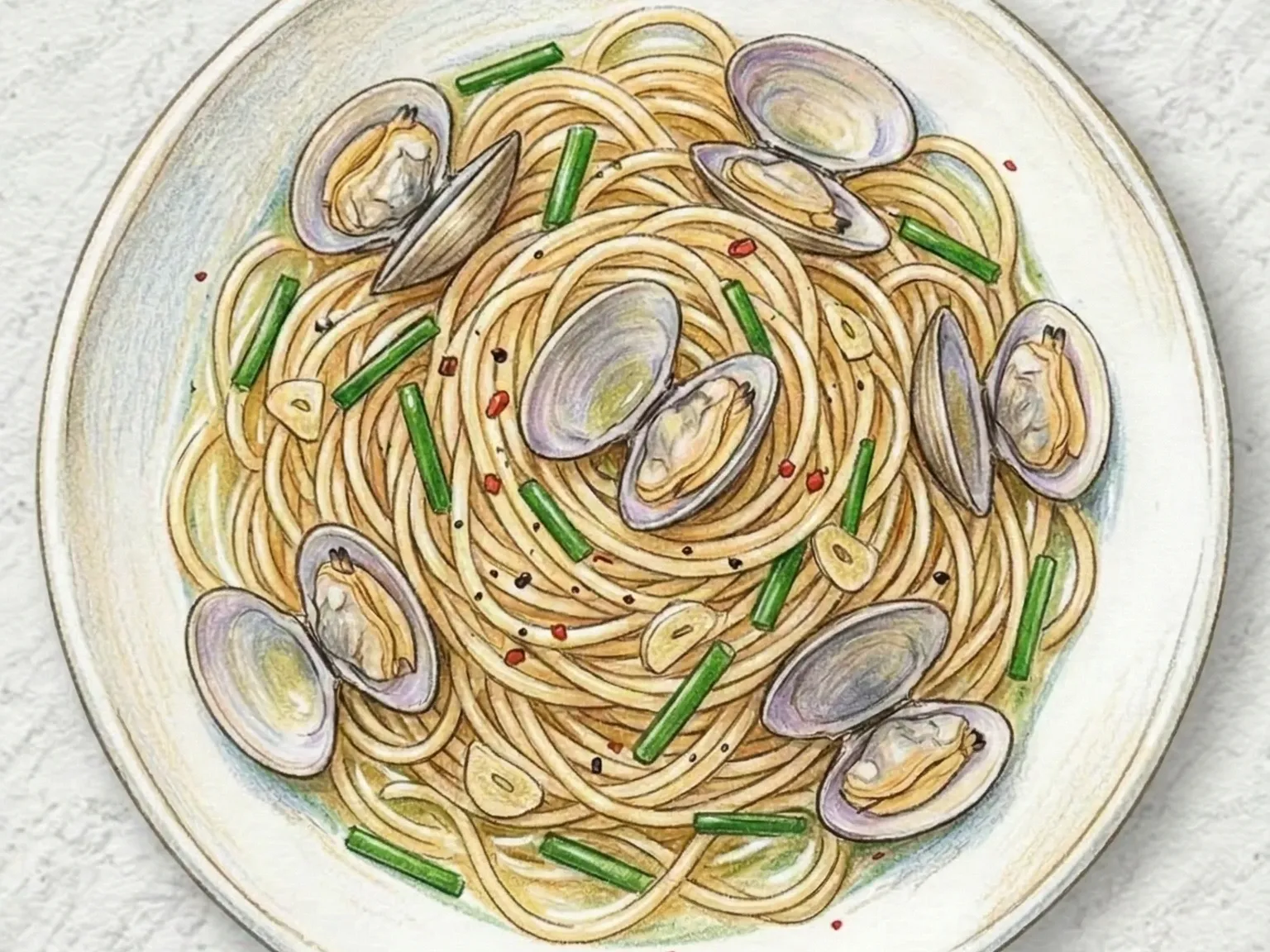 ニラのボンゴレスパゲッティ(韓国ニラとアサリのパスタ)