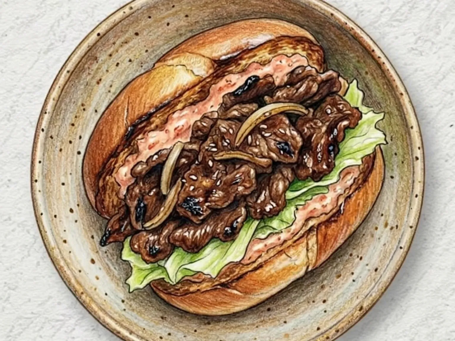 Sándwich de Bulgogi (sándwich coreano de res marinada en soya)
