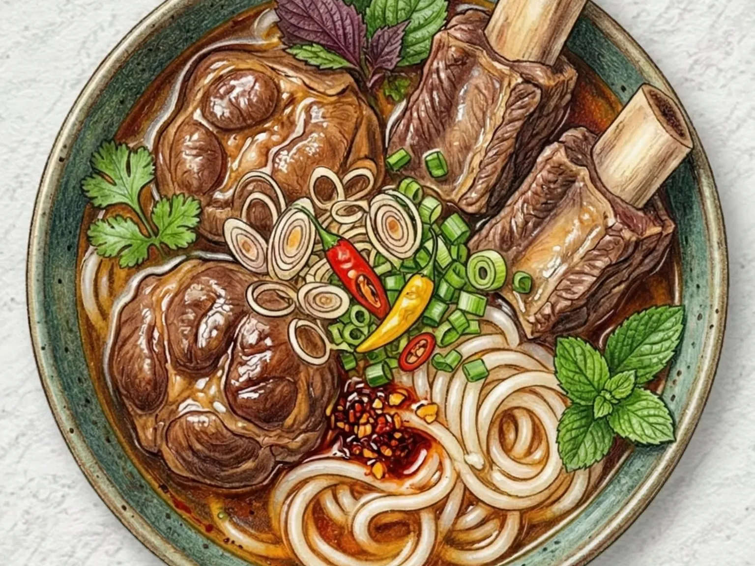 Bun Bo Hue (sopa de macarrão com carne bovina picante vietnamita)