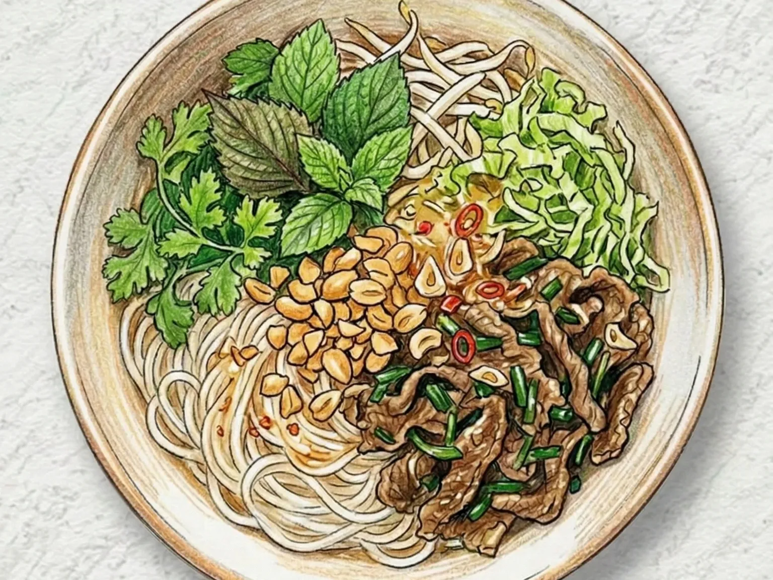 ブンボーナムボー（ベトナム風レモングラス牛肉まぜ米麺）
