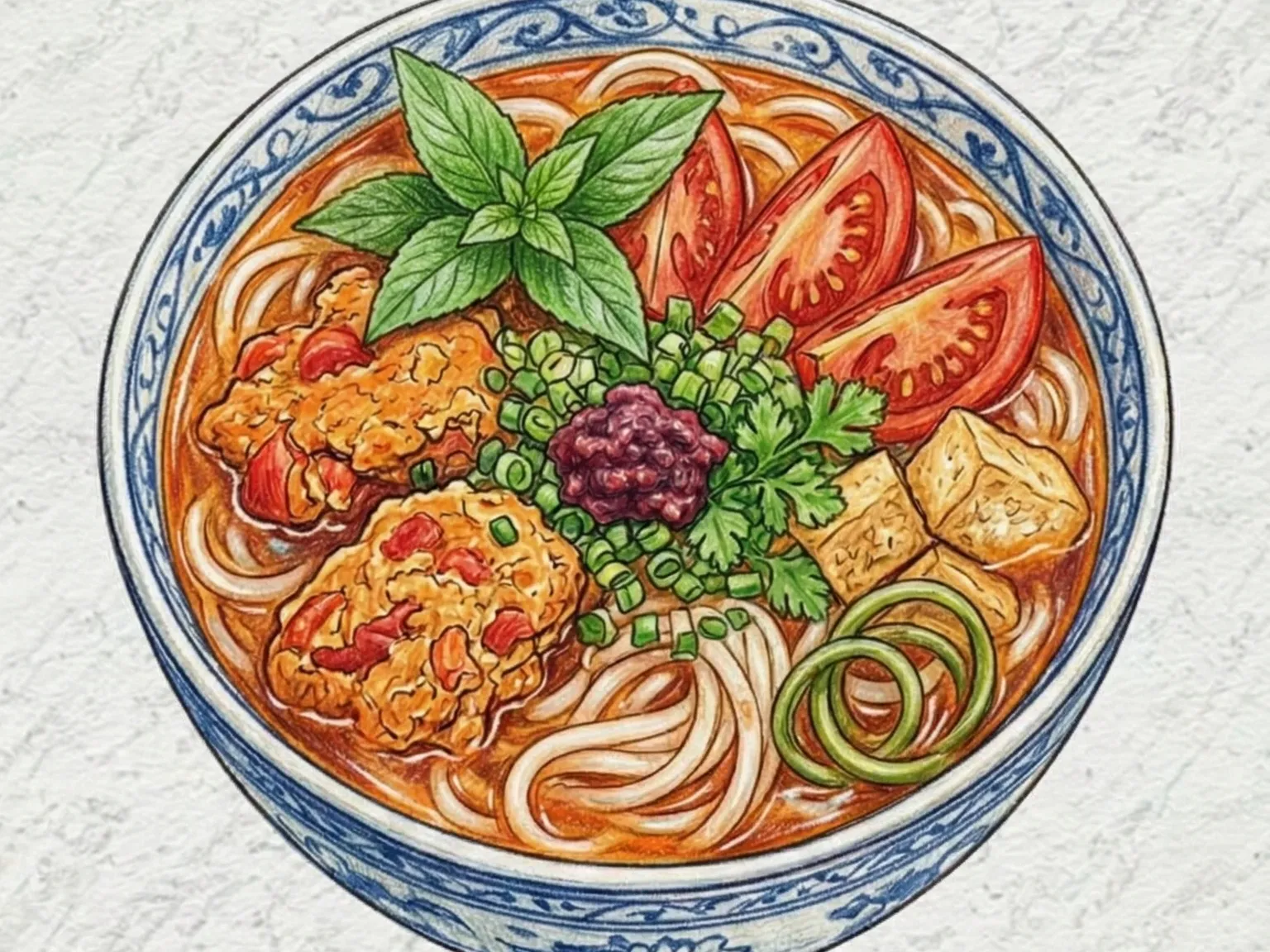 ブンリエウ（ベトナム風田んぼガニとトマトの米麺スープ）