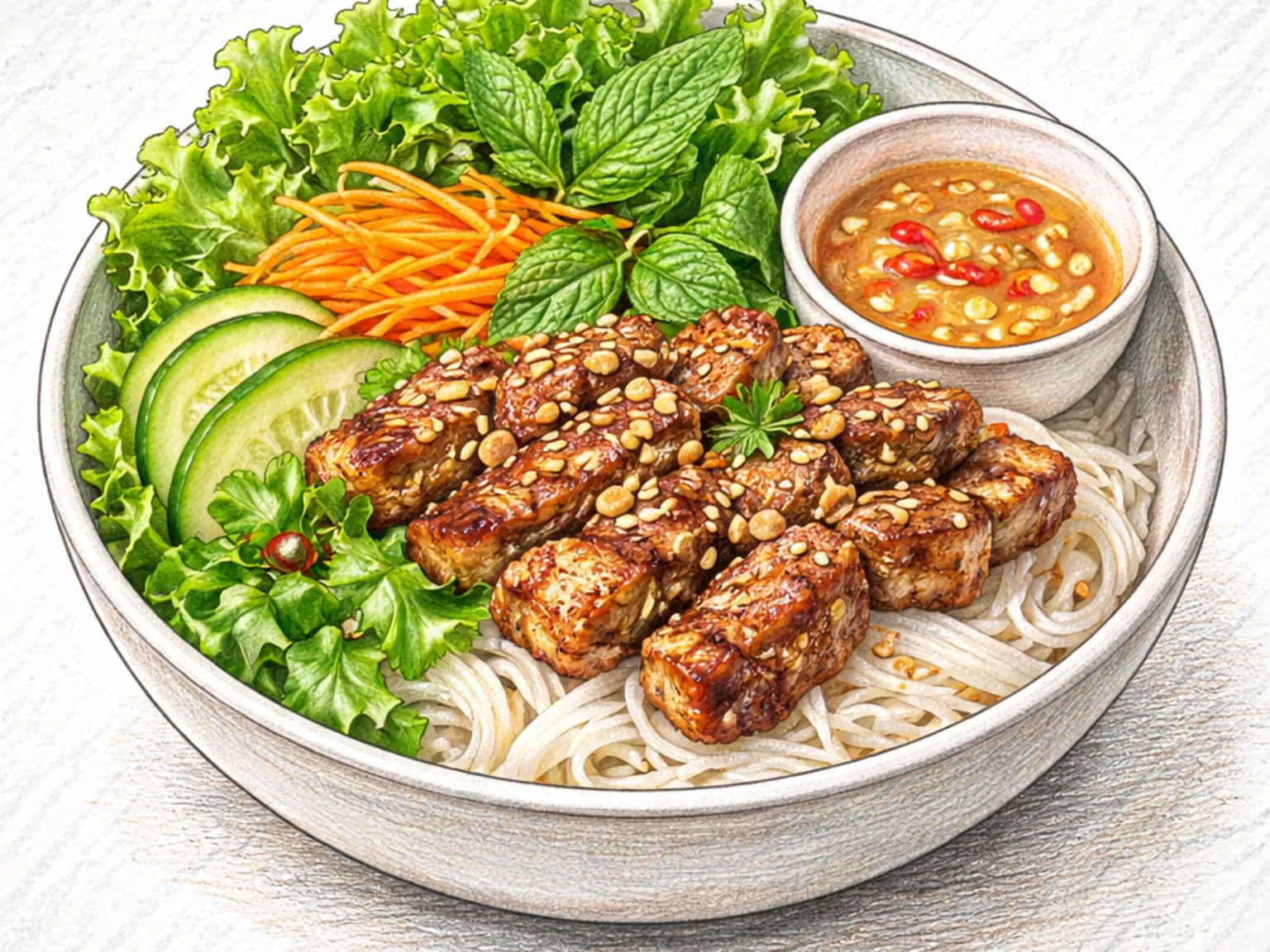 Bun Thit Nuong (vermicelli de porco grelhado vietnamita)