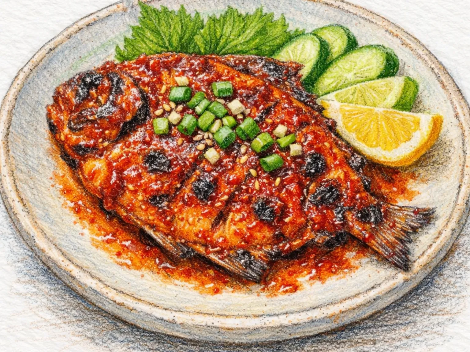 Byeongeo Gochujang Gui (pámpano a la parrilla con gochujang)