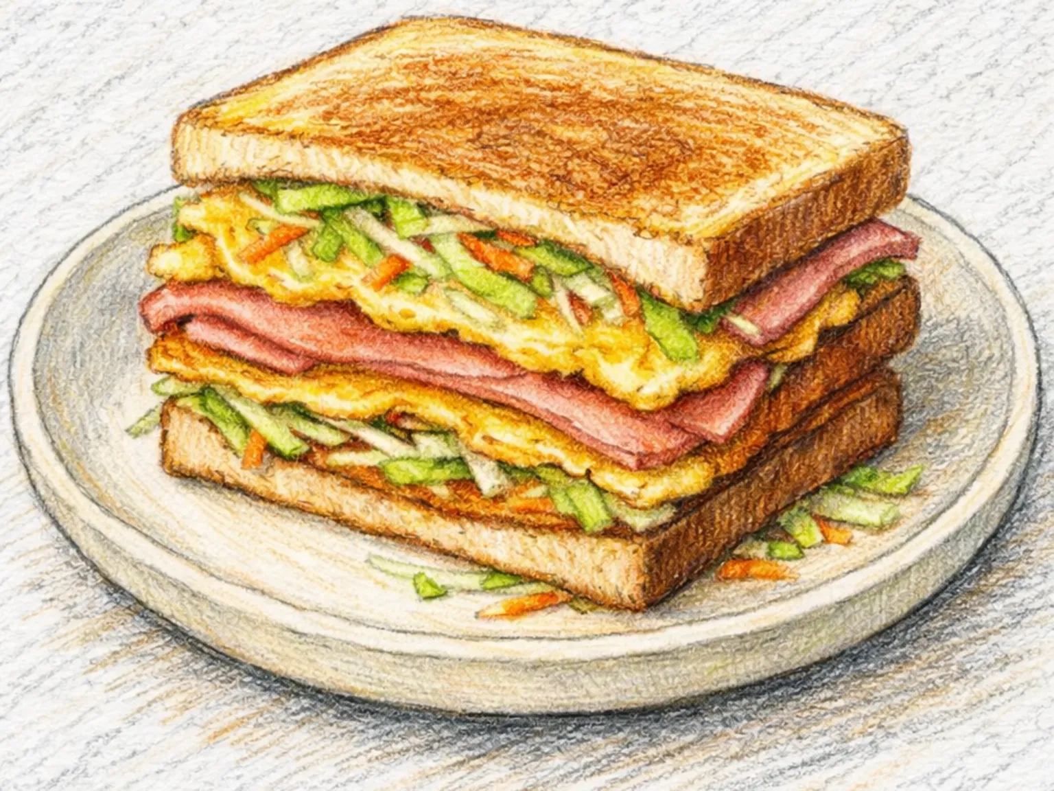 キャベツハム屋台トースト(キャベツ卵ハム韓国式鉄板トースト)