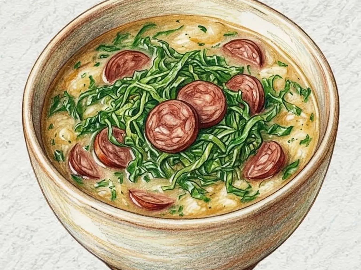 Caldo Verde (sopa portuguesa de papa con col rizada y salchicha)