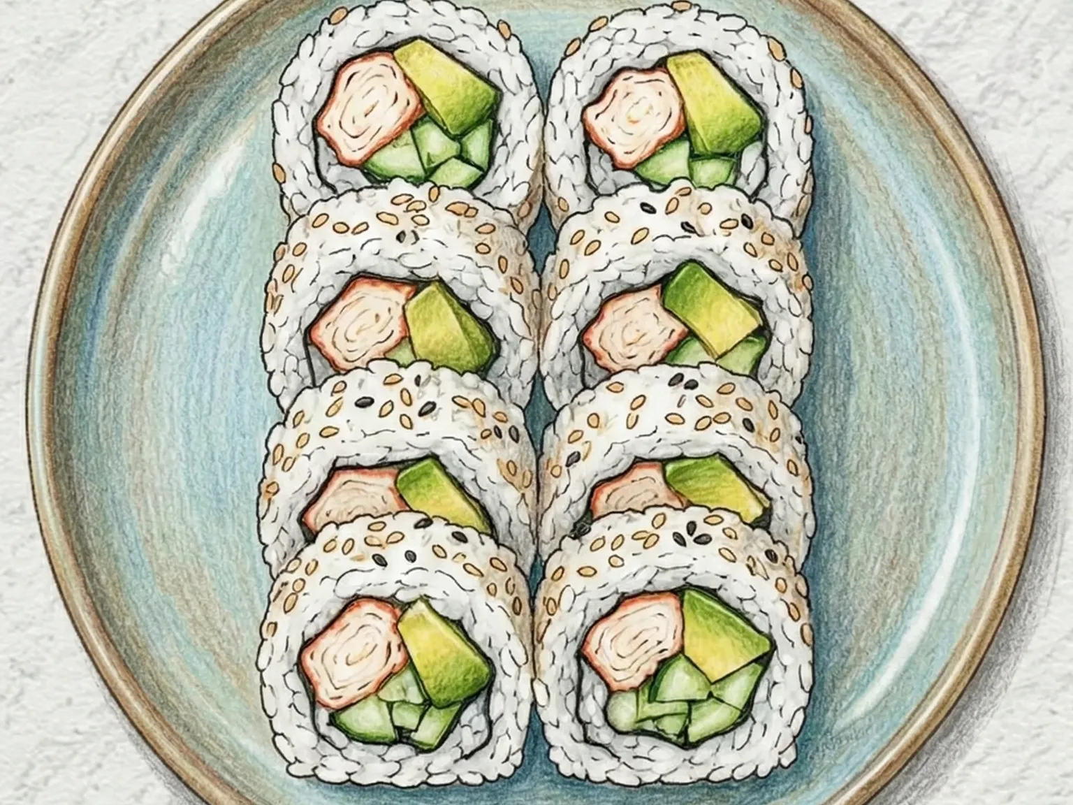 カリフォルニアロール(カニカマ・アボカド・きゅうりの裏巻き寿司)