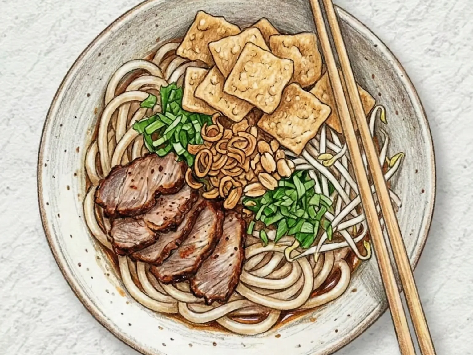 Cao Lau (macarrão de arroz de Hoi An com porco refogado)