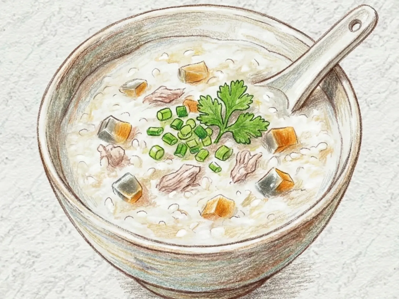 Century Egg and Pork Congee (mingau de arroz cantonês com ovo de cem anos e porco)