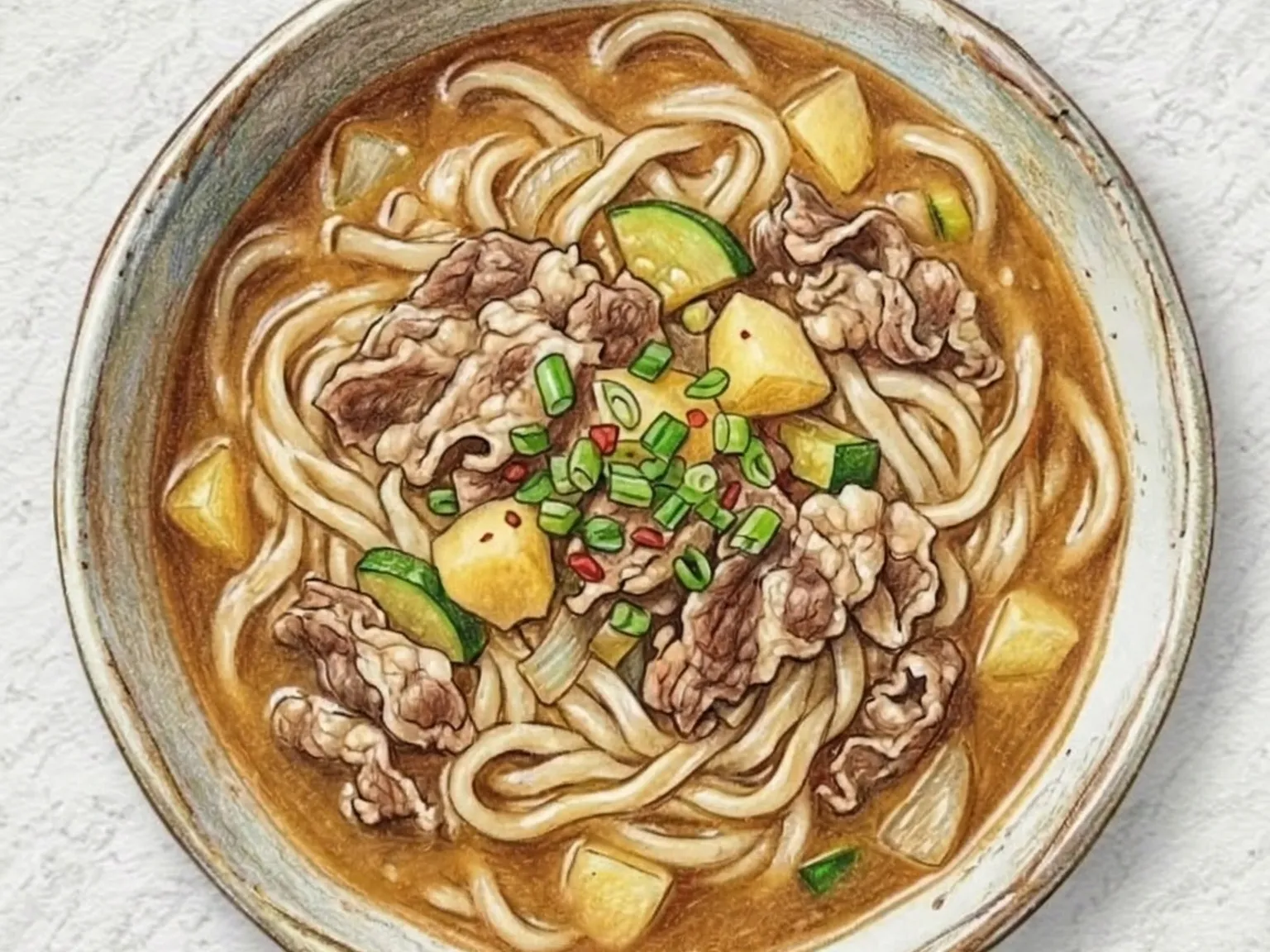 チャドルテンジャンカルグクス(牛バラ肉味噌煮込み手打ち麺)