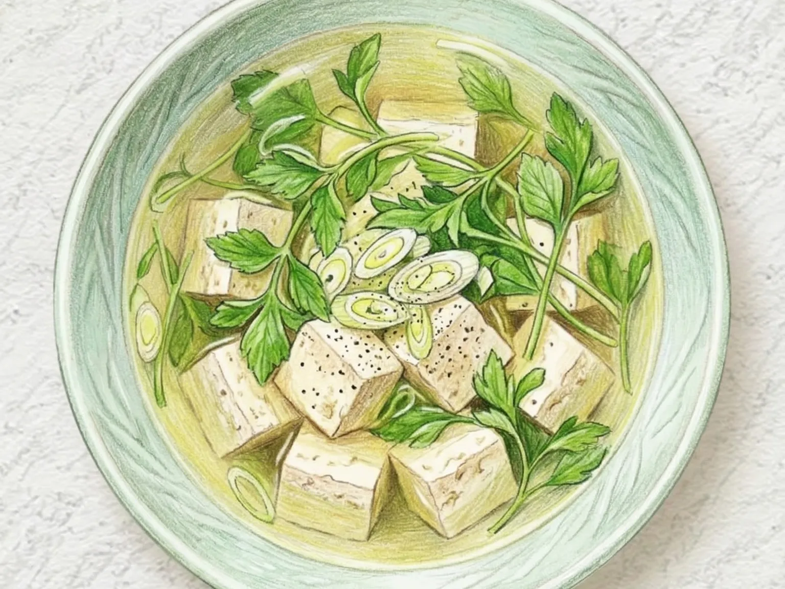 チャムナムルと豆腐のクク(香草と豆腐の澄んだスープ)