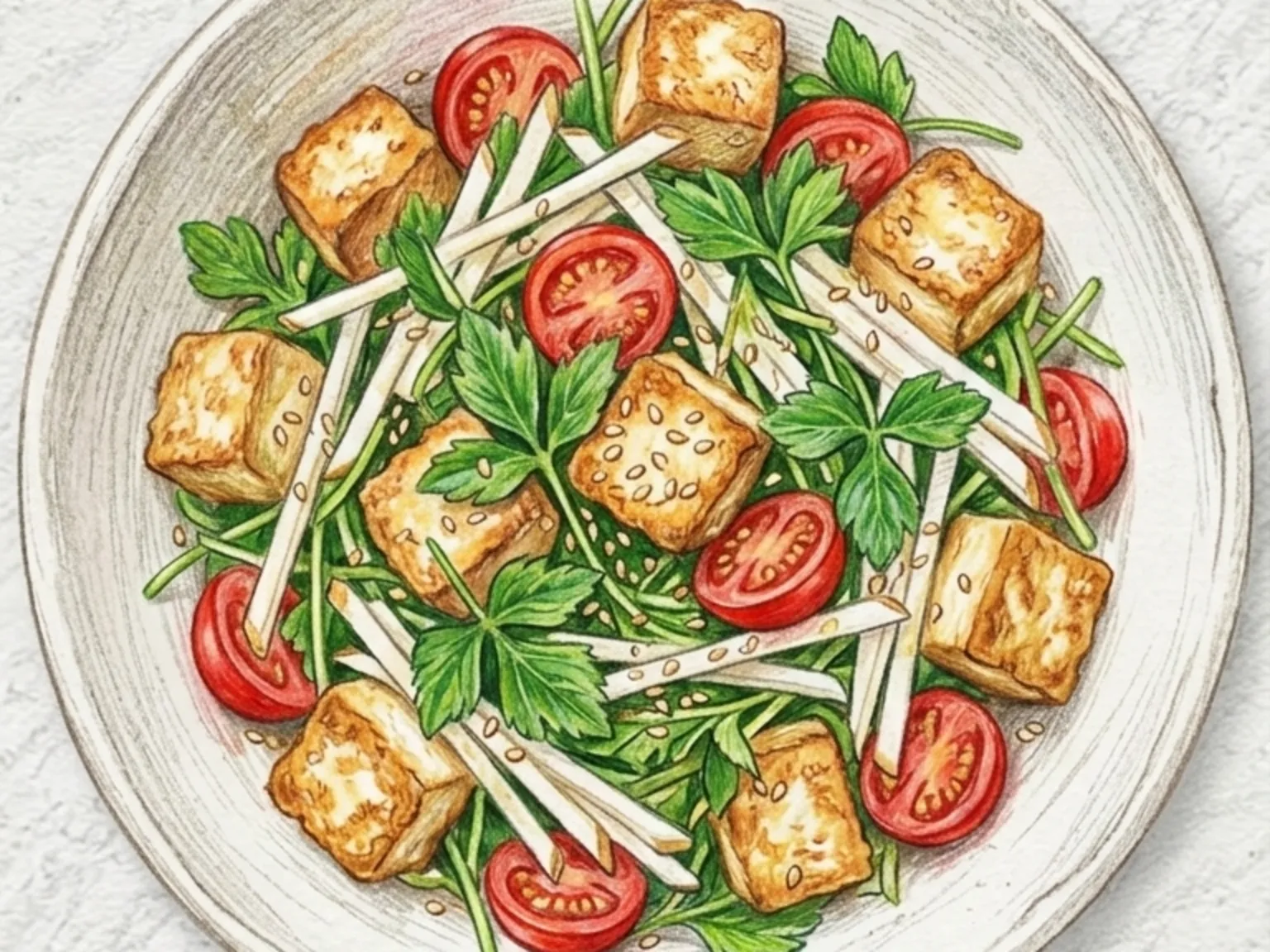 Chamnamul-bae-dubu Salad (salada coreana de erva chamnamul, pera e tofu)