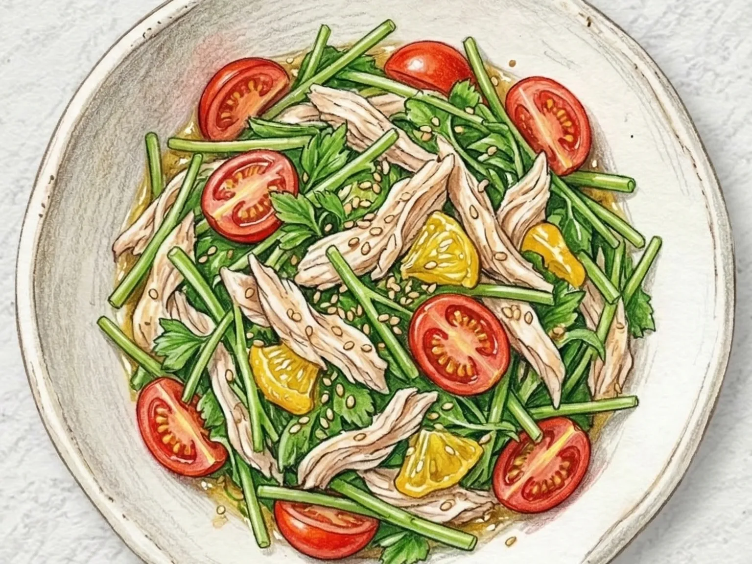 Chamnamul-yuja Salad (salada coreana de frango cítrica com ervas)