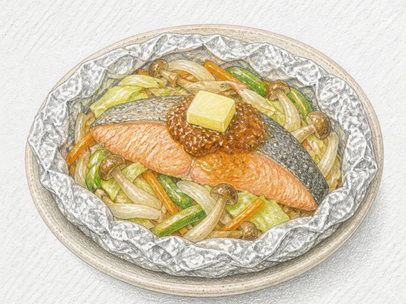사케노 잔잔야키 (연어 채소 미소찜구이)