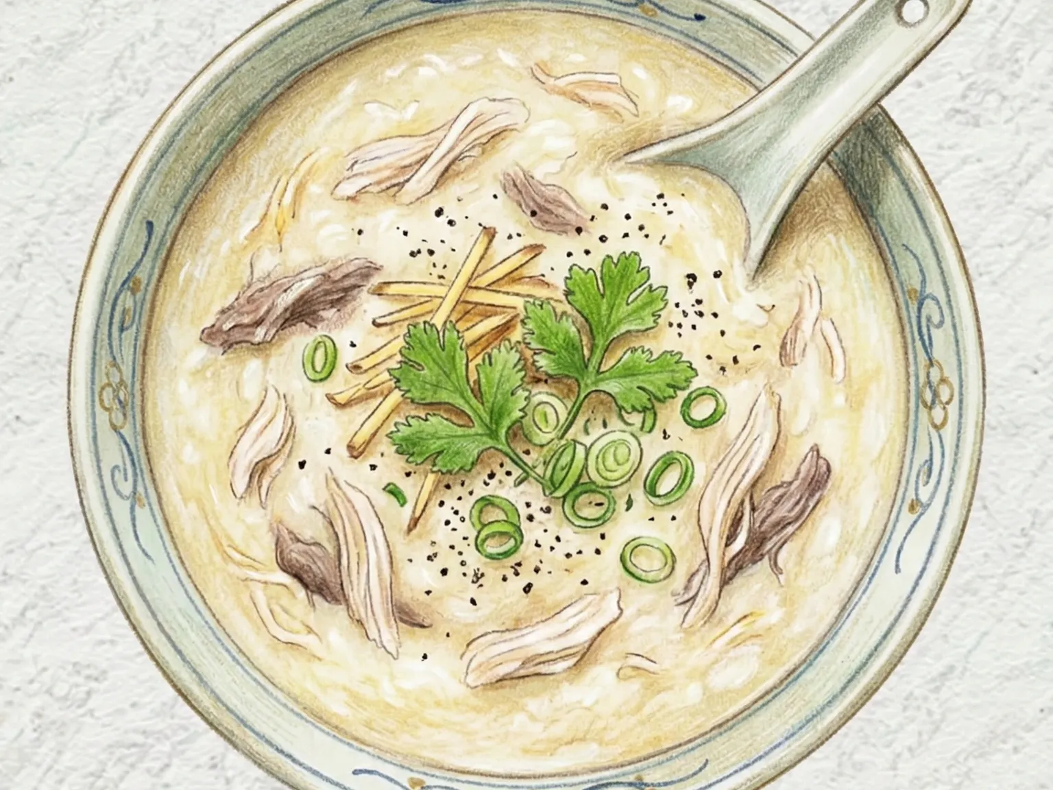 Chao Ga (Canja de arroz com frango vietnamita e gengibre)