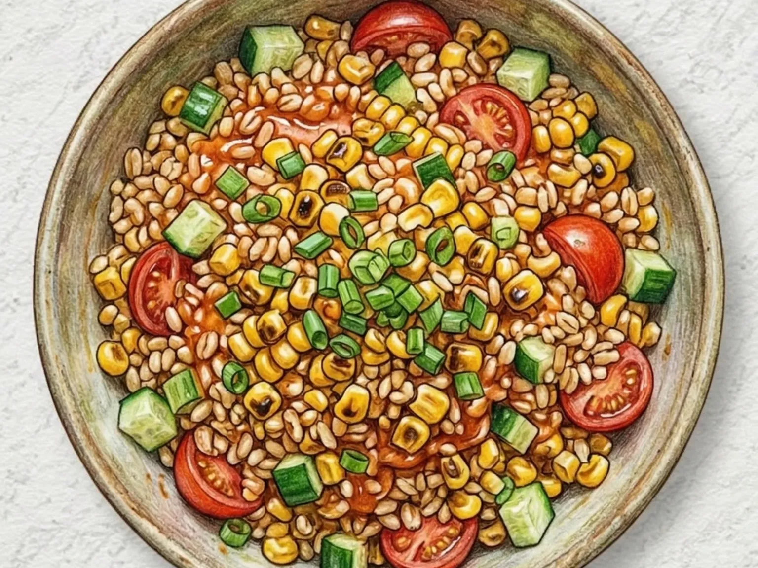 Charred Corn Bulgur Gochujang Salad (salada de milho e bulgur com pasta de pimenta coreana)