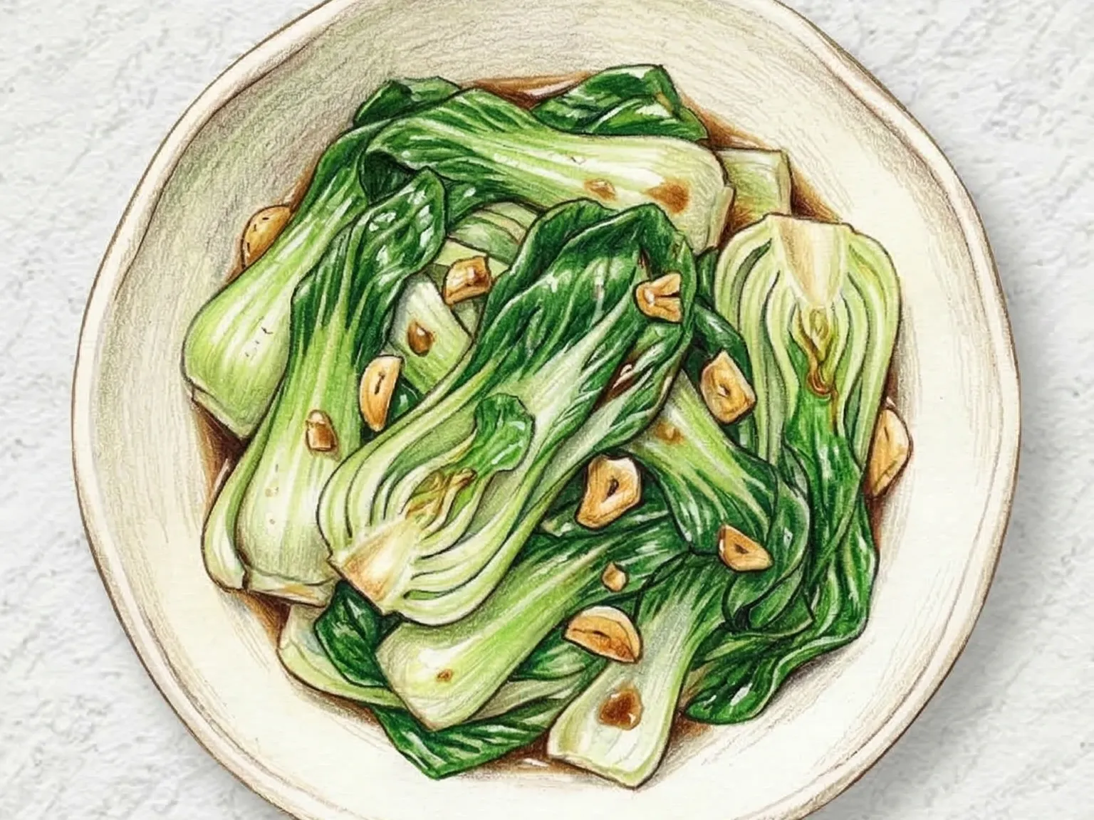 Cheonggyeongchae Bokkeum (bok choy salteado con ajo y salsa de ostras)