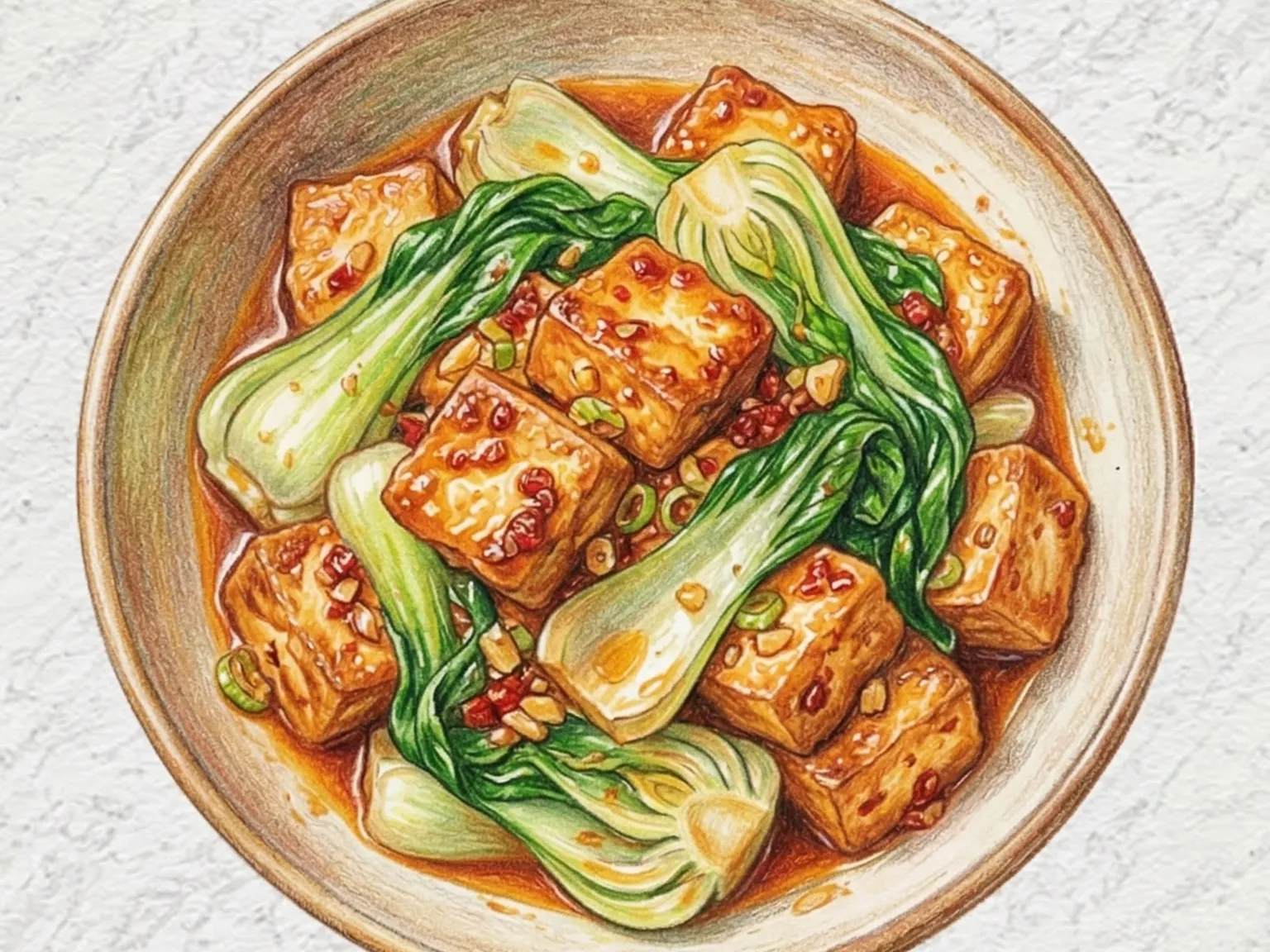 チンゲン菜と豆腐の豆板醤炒め(韓国風ピリ辛炒め)