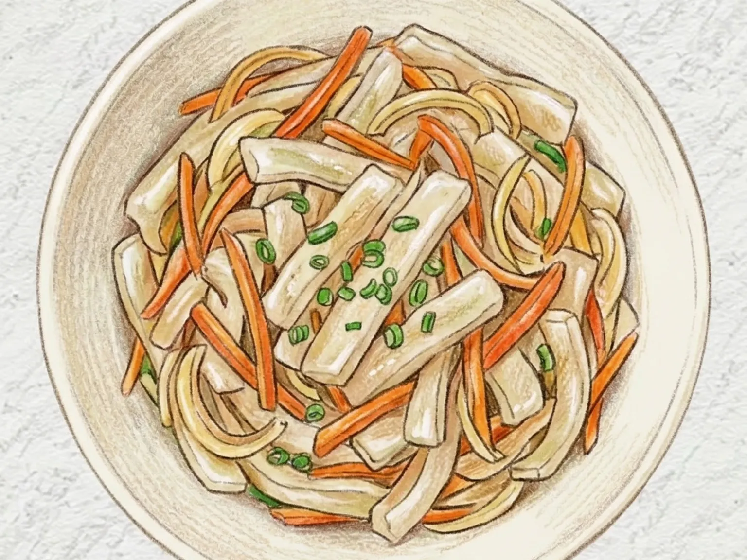 Cheongpomuk Bokkeum (gelatina de frijol mungo salteada)