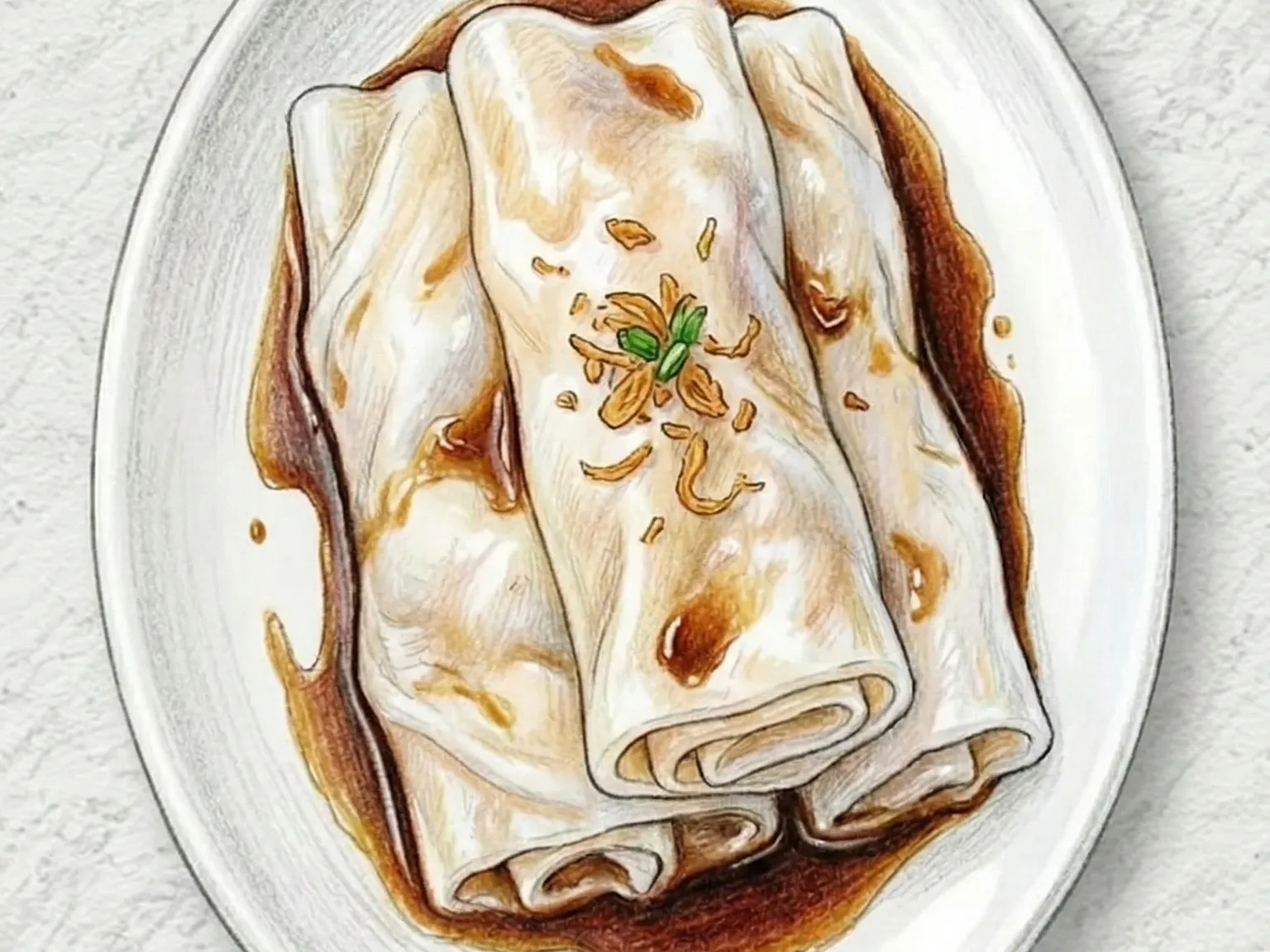 腸粉（広東飲茶風蒸し米シートロールエビ・チャーシュー入り）