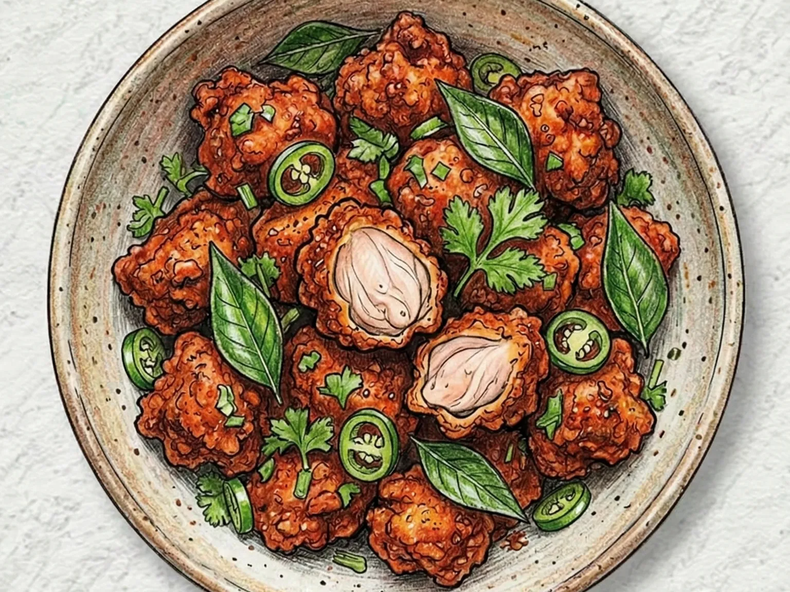 Chicken 65 (pollo frito especiado con yogur del sur de la India)