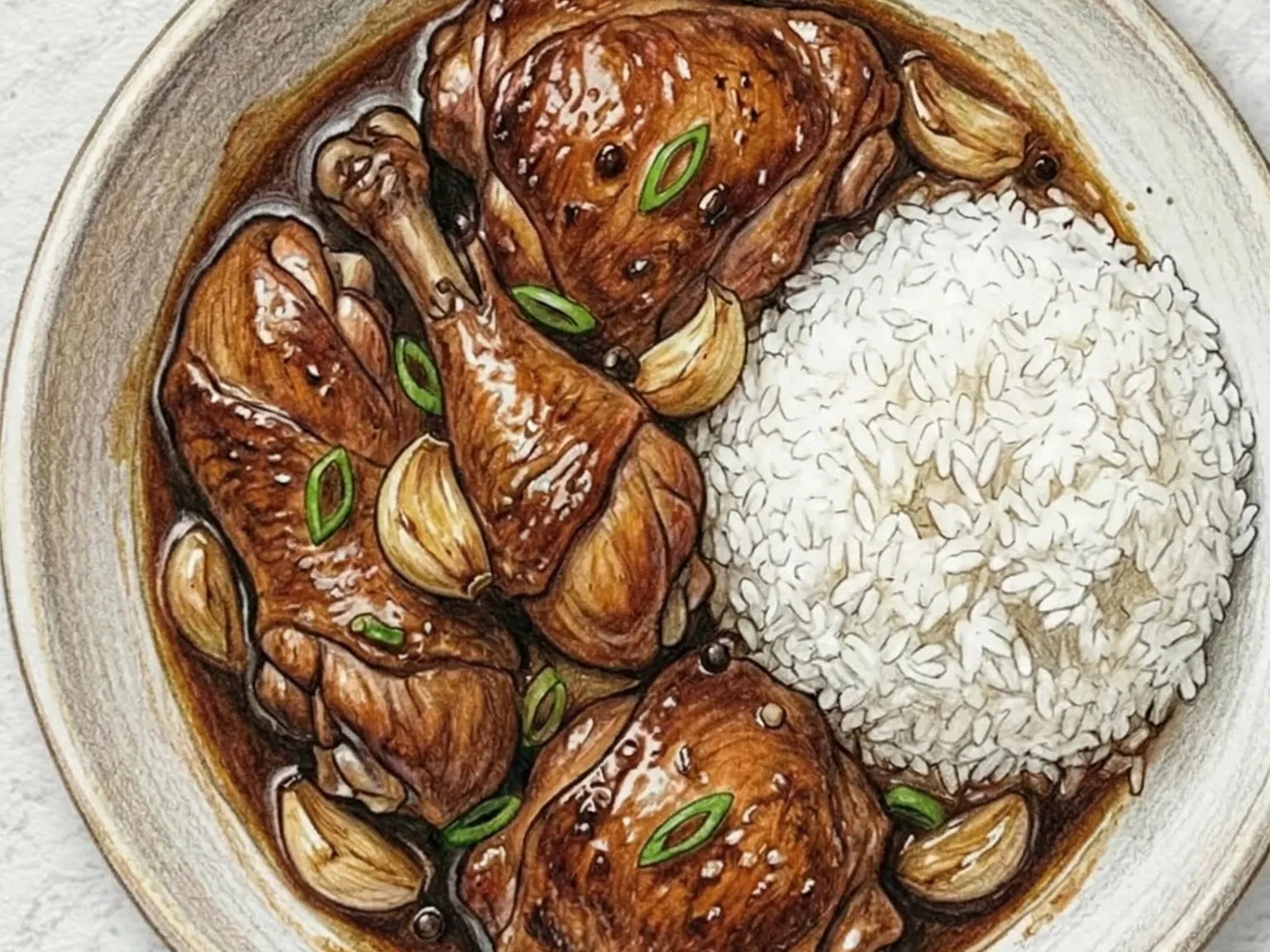 Chicken Adobo (Frango filipino refogado em vinagre e soja)