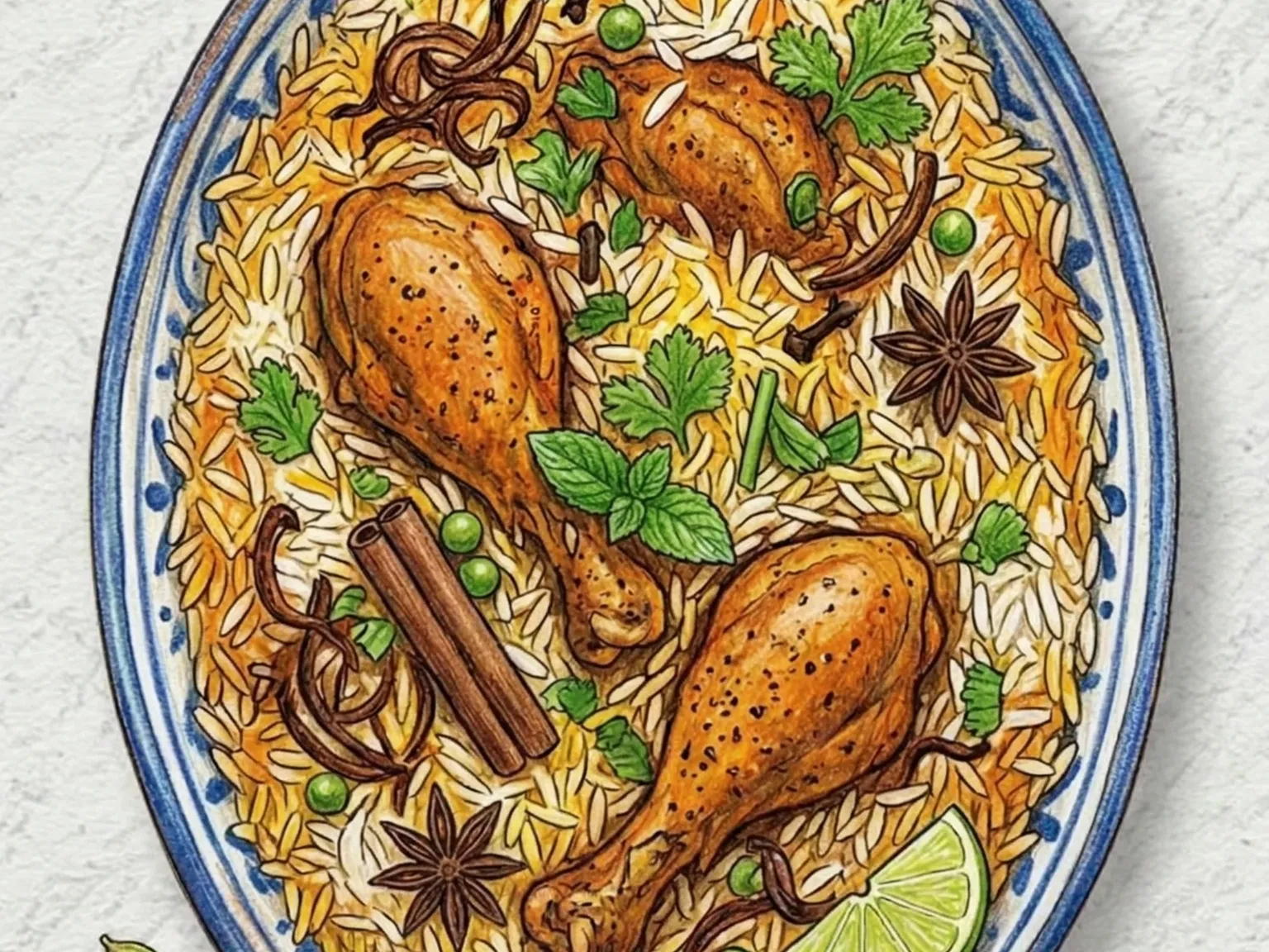 チキンビリヤニ(ムガル風サフランスパイス層重ね鶏肉ご飯)